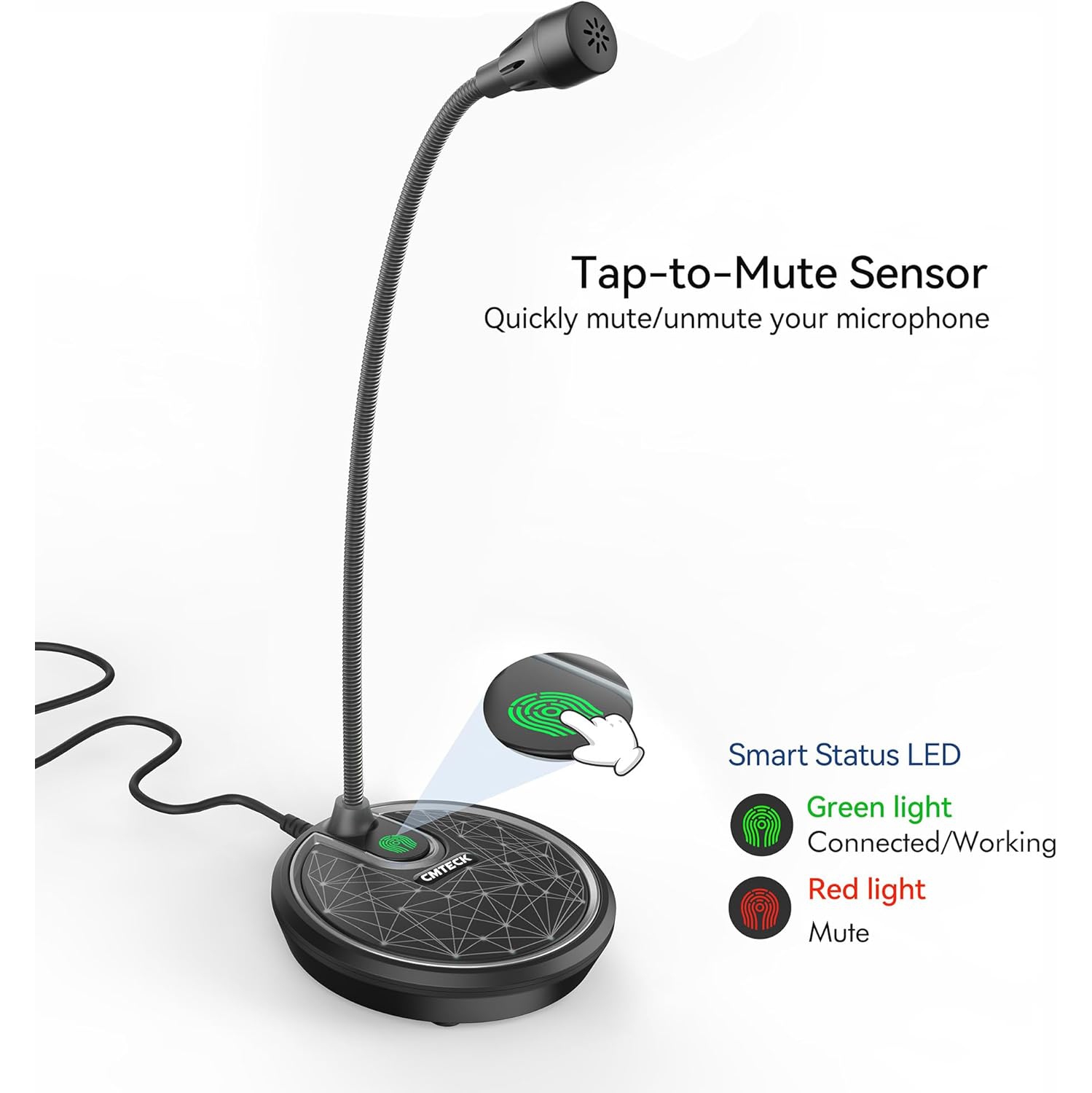 CMTECK USB Computer Microphone With Noise Cancellation - Desktop Mic For Podcasting, Gaming & Online Calls