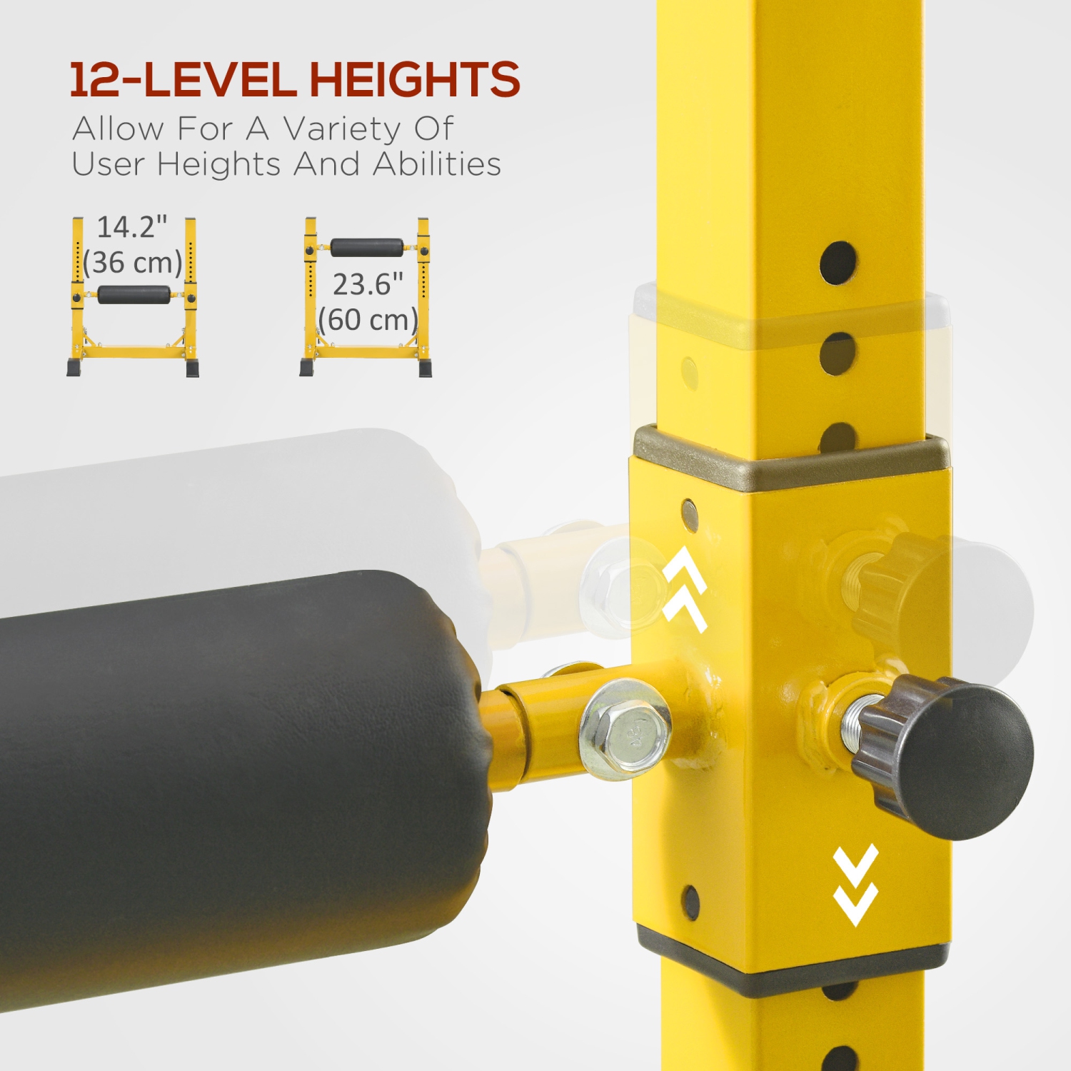 Soozier – Support bulgare divisé pour flexion des jambes, support réglable à 12 niveaux pour flexion des jambes pour le bas du corps, jaune