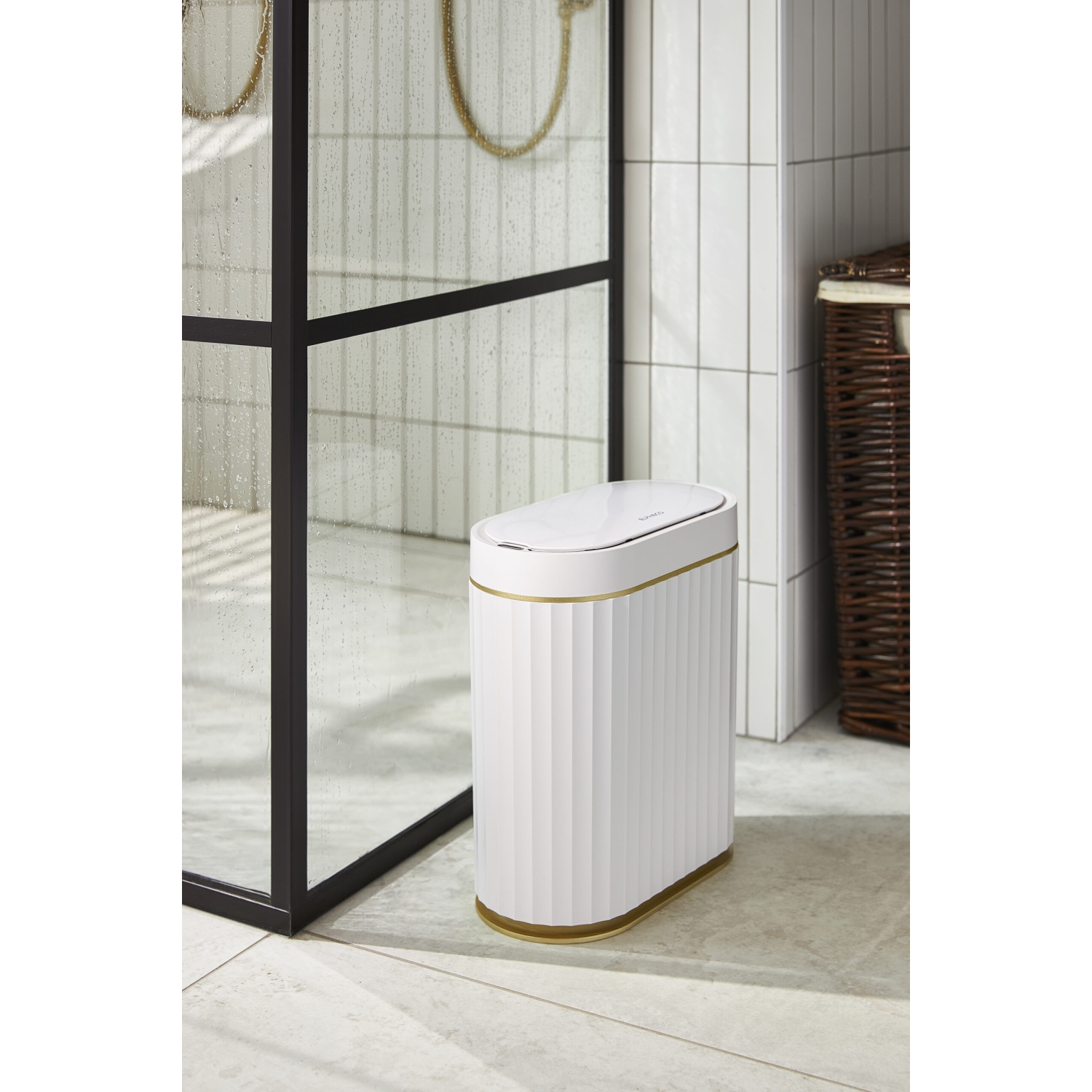 ELPHECO SvelteWave Slim Sensor Can – 2 Gallon, Waterproof, Touch-Free Trash Bin for Bathroom & Office