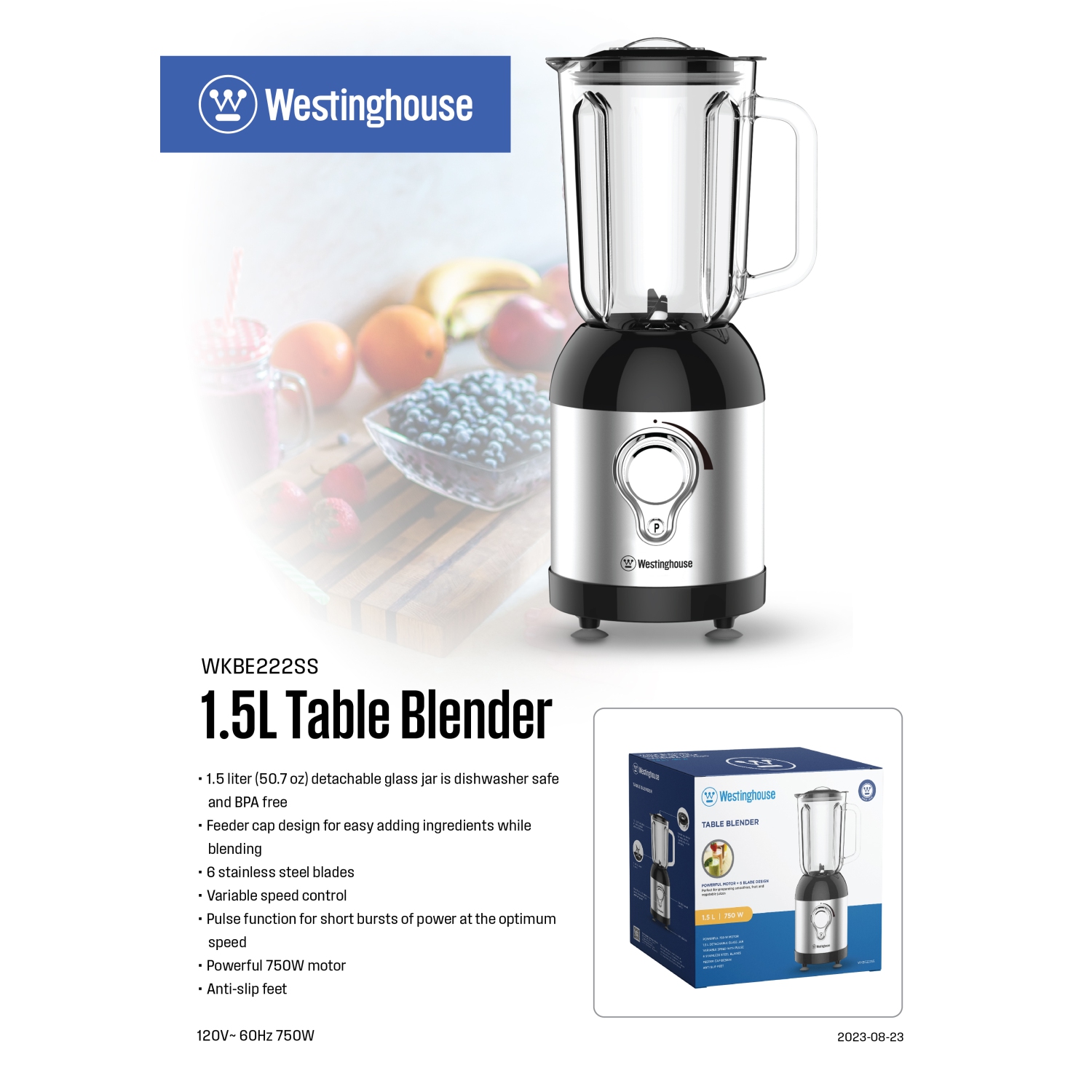 Westinghouse Modern Touch Table Blender - Black