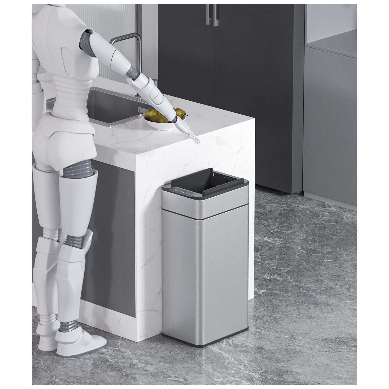 Elpheco TwinLid Stainless Sensor Garbage Bin, 10.6 Gallon Touchless Trash Can with Motion Sensor, Silent Lid, Fingerprint-Proof, Custom Fit Bags,