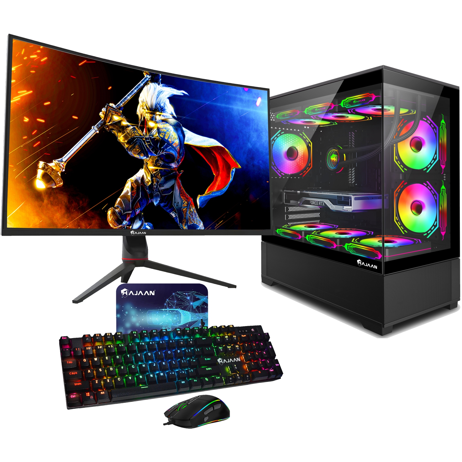 HAJAAN Liquid Cooled Gaming PC | 32 Inch Curved Gaming Monitor | Intel i9 12900K | GeForce RTX 5070 12GB | 32GB DDR4 | 1TB NVMe SSD | Wi-Fi | Windows