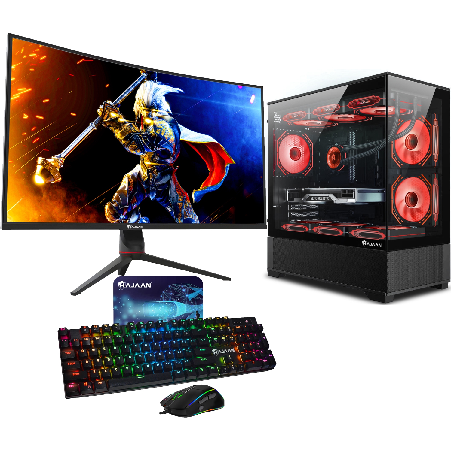 HAJAAN Liquid Cooled Gaming PC | 32 Inch Curved Gaming Monitor | Intel i9 12900K | GeForce RTX 5070 12GB | 64GB DDR4 | 2TB NVMe SSD | Wi-Fi | Windows