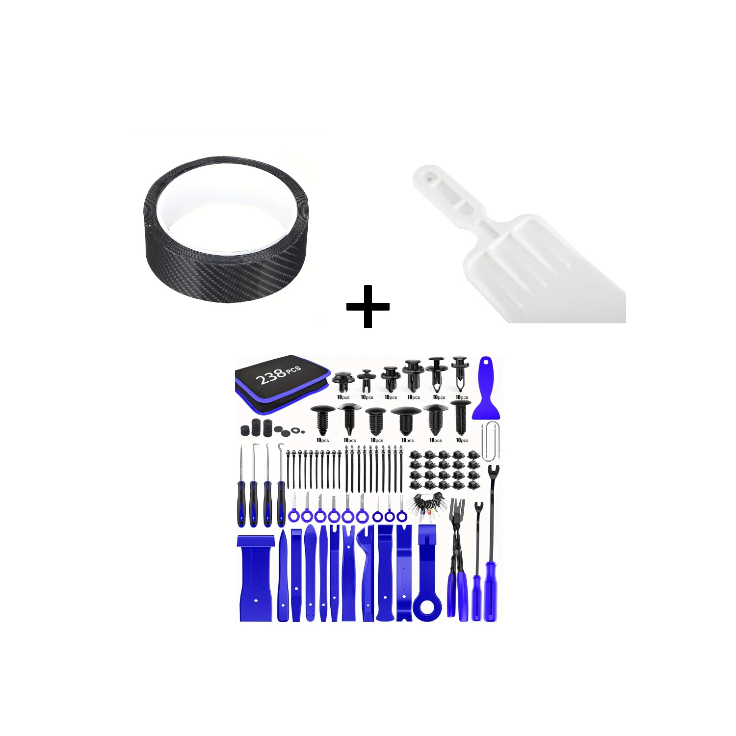 Carbon Fiber Door Guard, 238pcs Trim Removal Kit, & Long Handle Squeegee