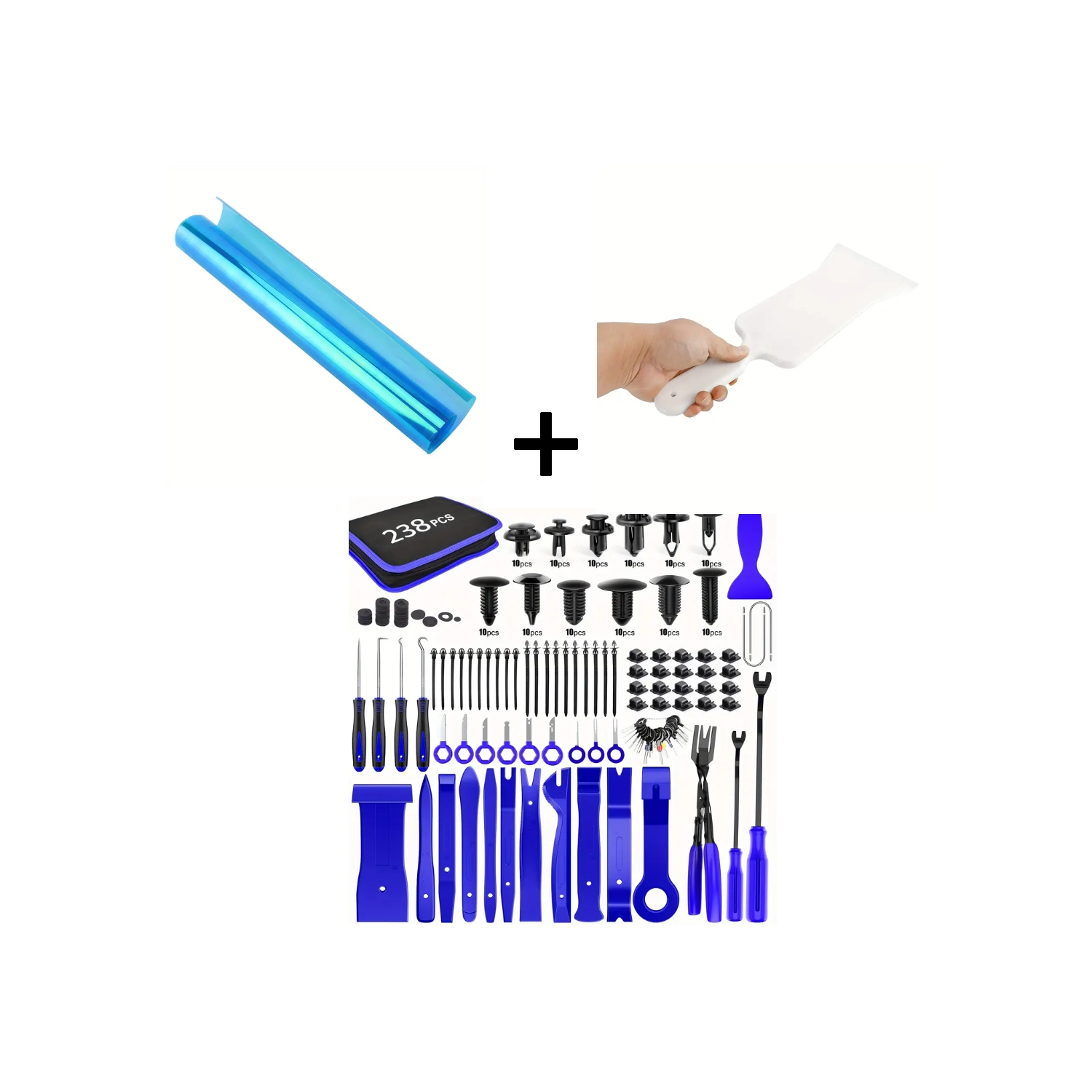 Pellicule pour phare de voiture, trousse de retrait de garniture de 238 pièces et raclette à poignée longue pour la pose de pellicule en vinyle et de