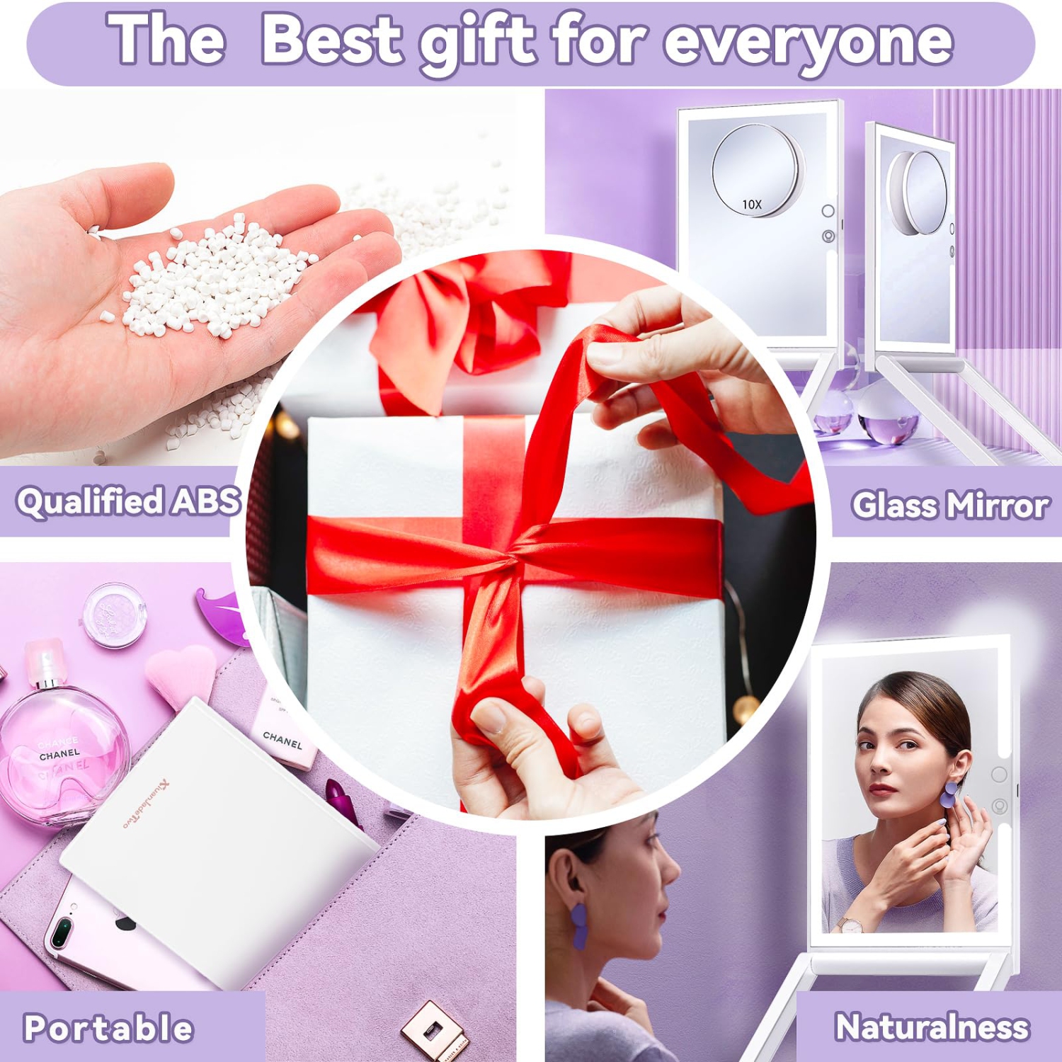 Travel Makeup Mirror with Lights 3 Color LED, 10X Magnifying, Adjustable Height 360 Rotation, Compact Folding Touch Screen Smart Cosmetic Mirror