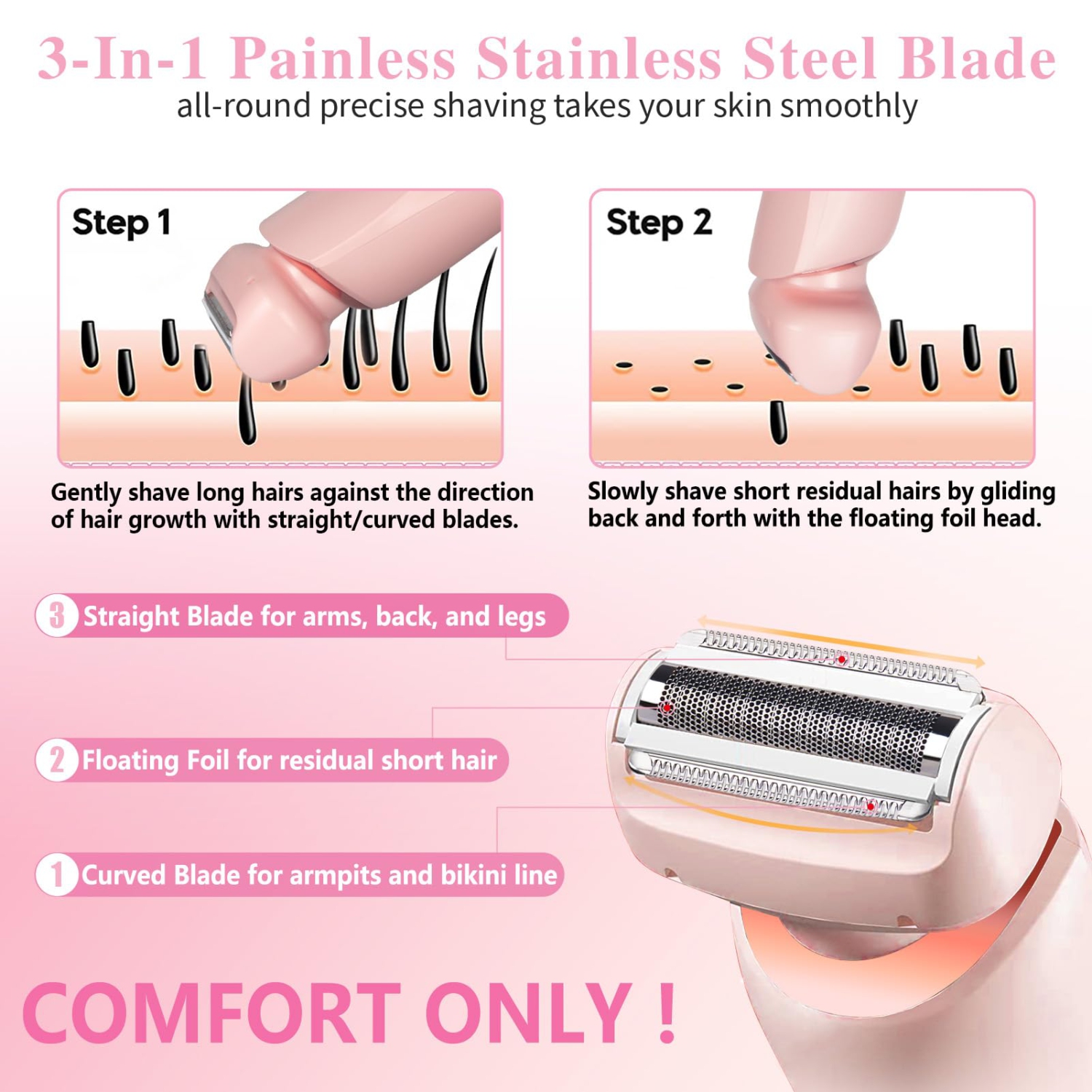 Rasoir électrique 2-en-1 pour femmes pour le visage des jambes, tondeuse bikini sans fil pour femmes avec tête amovible