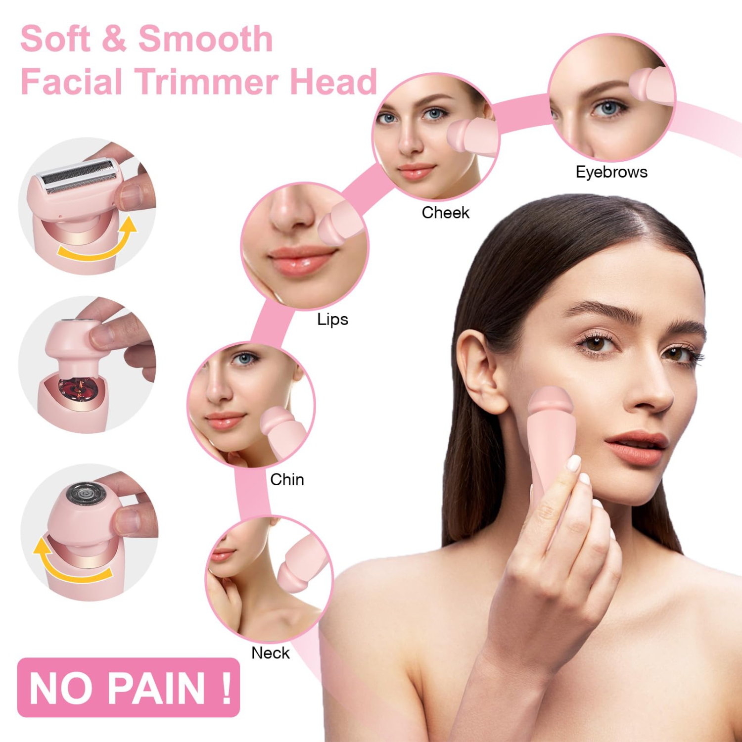 Rasoir électrique 2-en-1 pour femmes pour le visage des jambes, tondeuse bikini sans fil pour femmes avec tête amovible