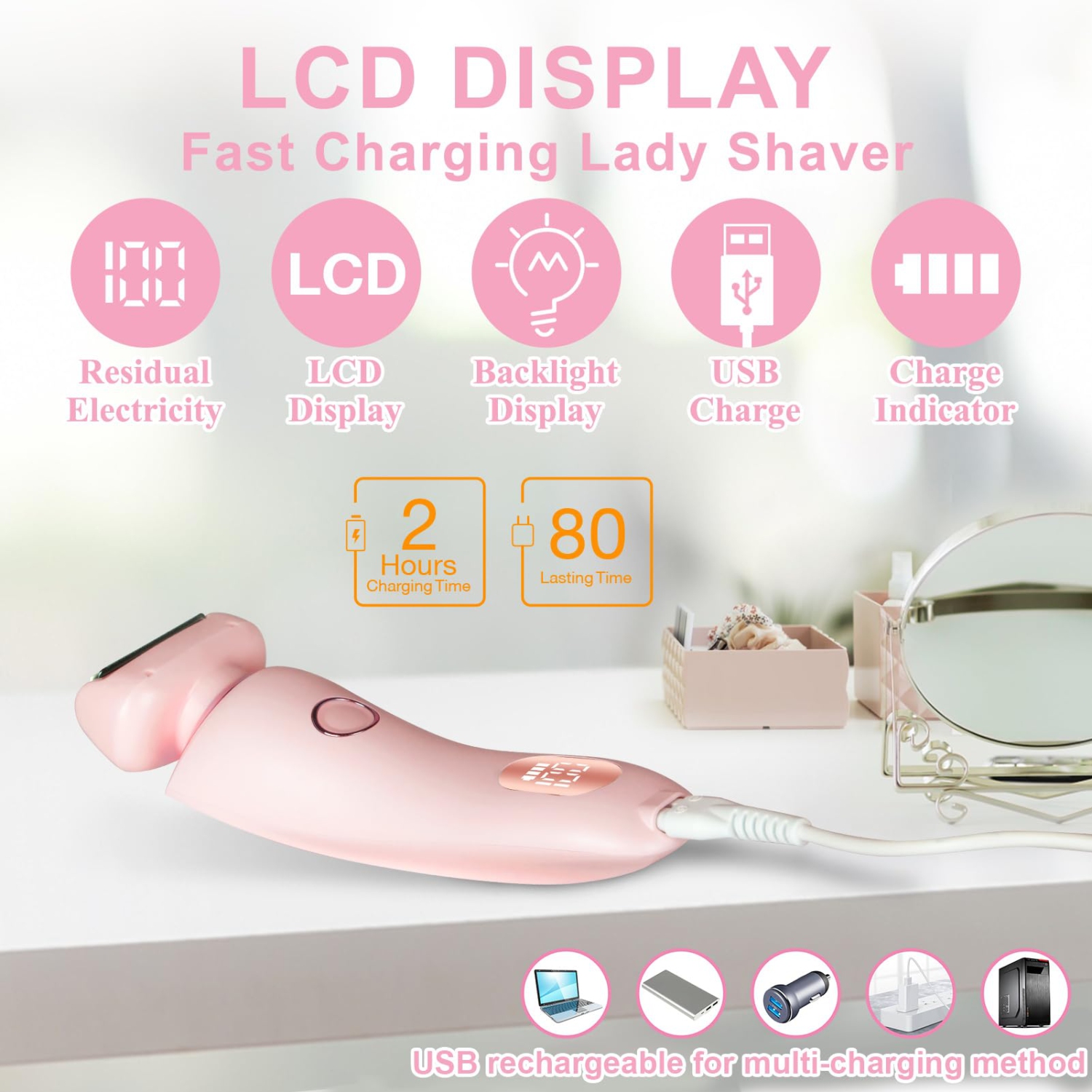 Rasoir électrique 2-en-1 pour femmes pour le visage des jambes, tondeuse bikini sans fil pour femmes avec tête amovible