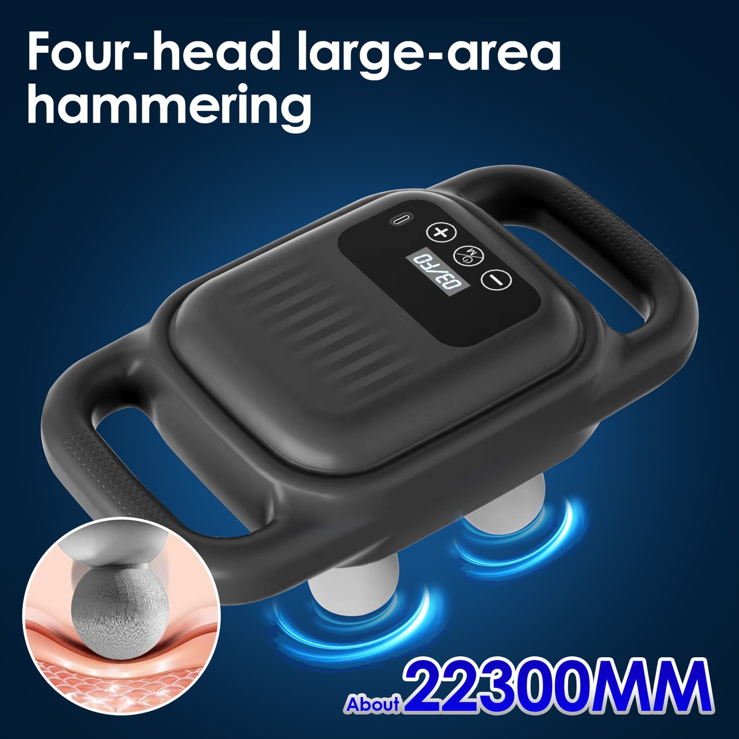 Portable handheld 4-head massager with remote control to relieve back, neck and shoulder pain