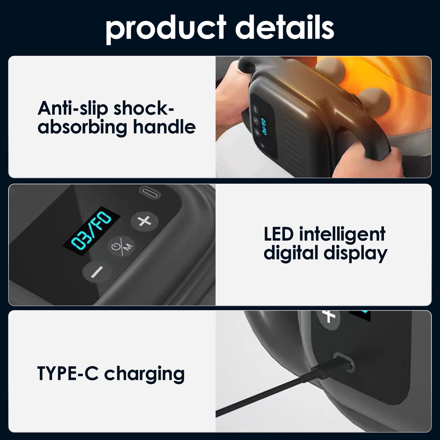 Portable handheld 4-head massager with remote control to relieve back, neck and shoulder pain