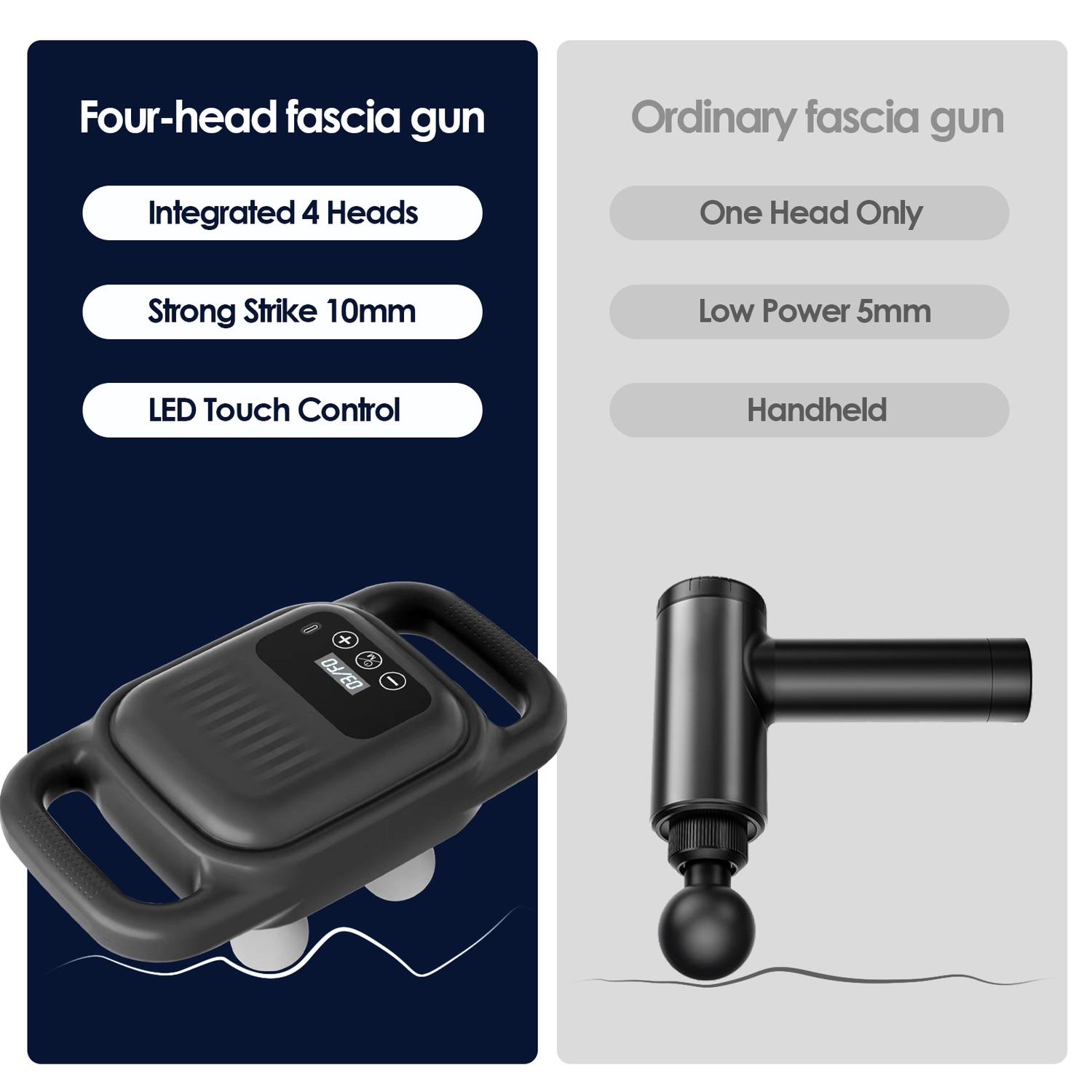 Portable handheld 4-head massager with remote control to relieve back, neck and shoulder pain