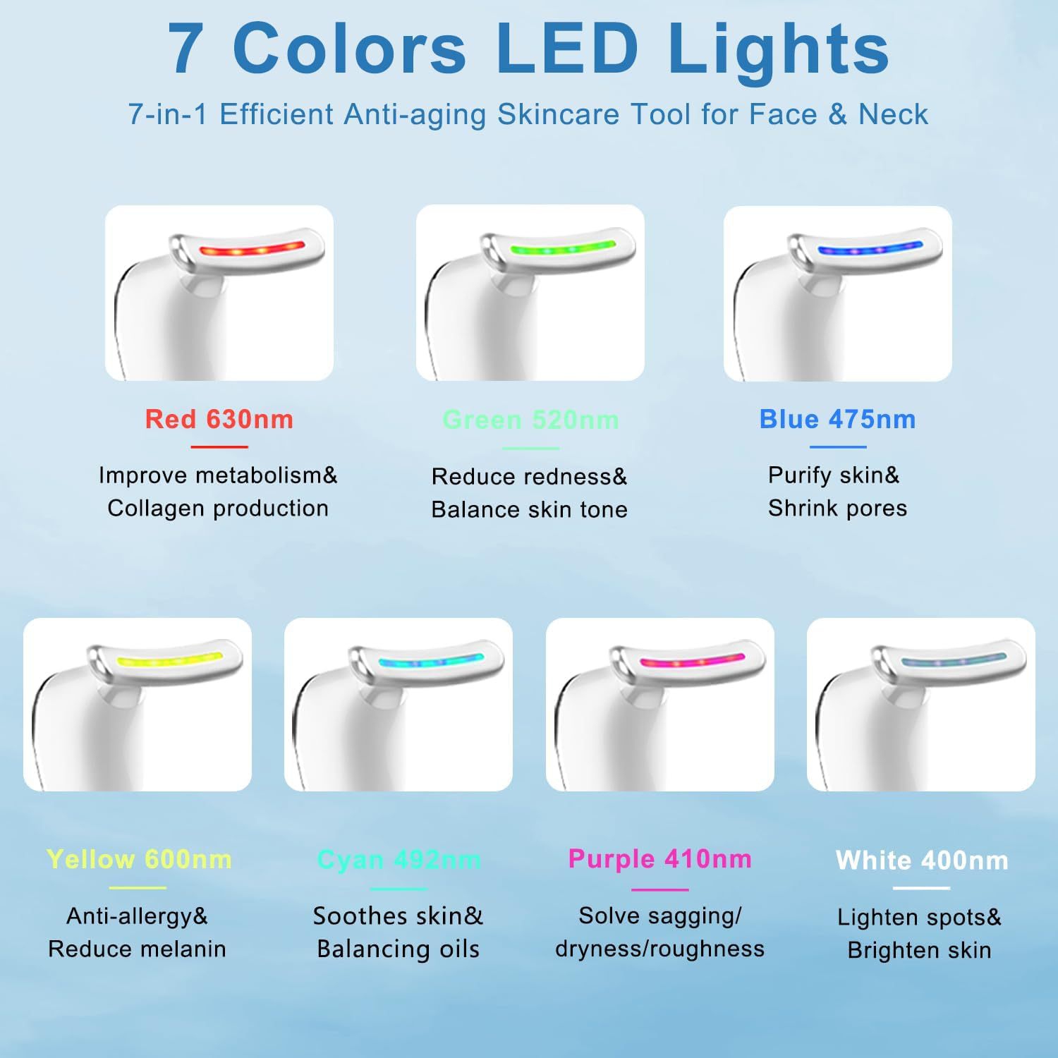 Face Massager, Neck Face Anti-Wrinkle 7 Colours Electric Face Massager 3 Modes Face Lifting Device for Skin Care, Firming and Improvement