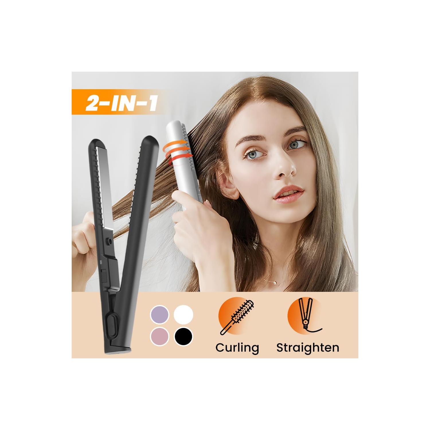 Mini fer à friser à double usage, mini fer à friser 2-en-1 et fer plat, fer plat et fer à friser portatif de voyage, mini fer à friser pour tous les