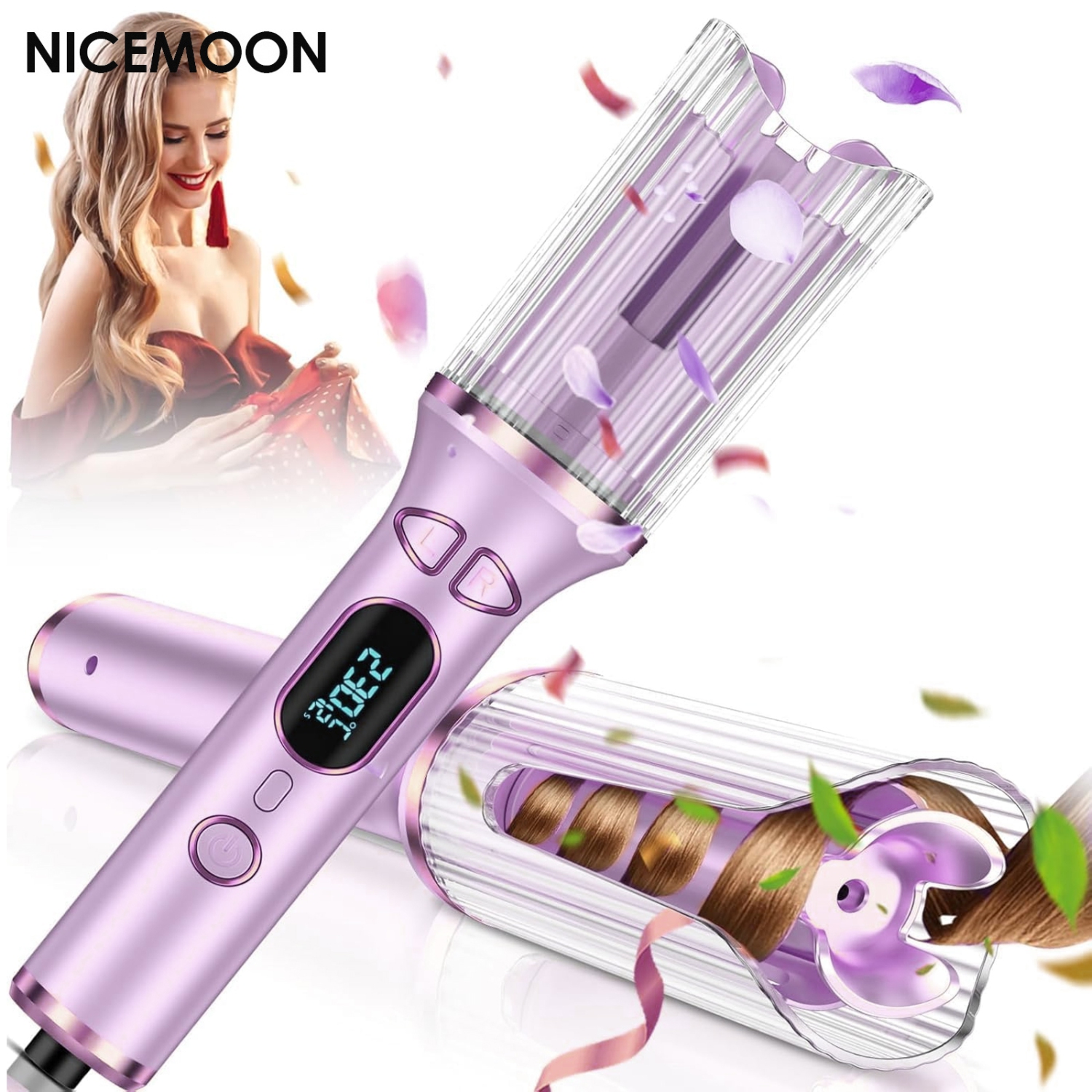 Automatic Curling Iron,Auto Hair Curler with Large Rotating Barrel & Adjustable Temp & Timer,Anti-Tangle & Anti-Scald,Fast Heating Hair Curling Wand