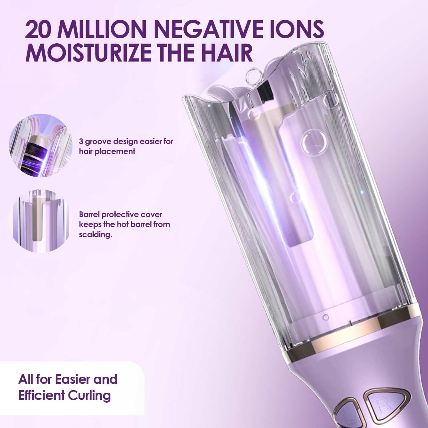 Automatic Curling Iron,Auto Hair Curler with Large Rotating Barrel & Adjustable Temp & Timer,Anti-Tangle & Anti-Scald,Fast Heating Hair Curling Wand