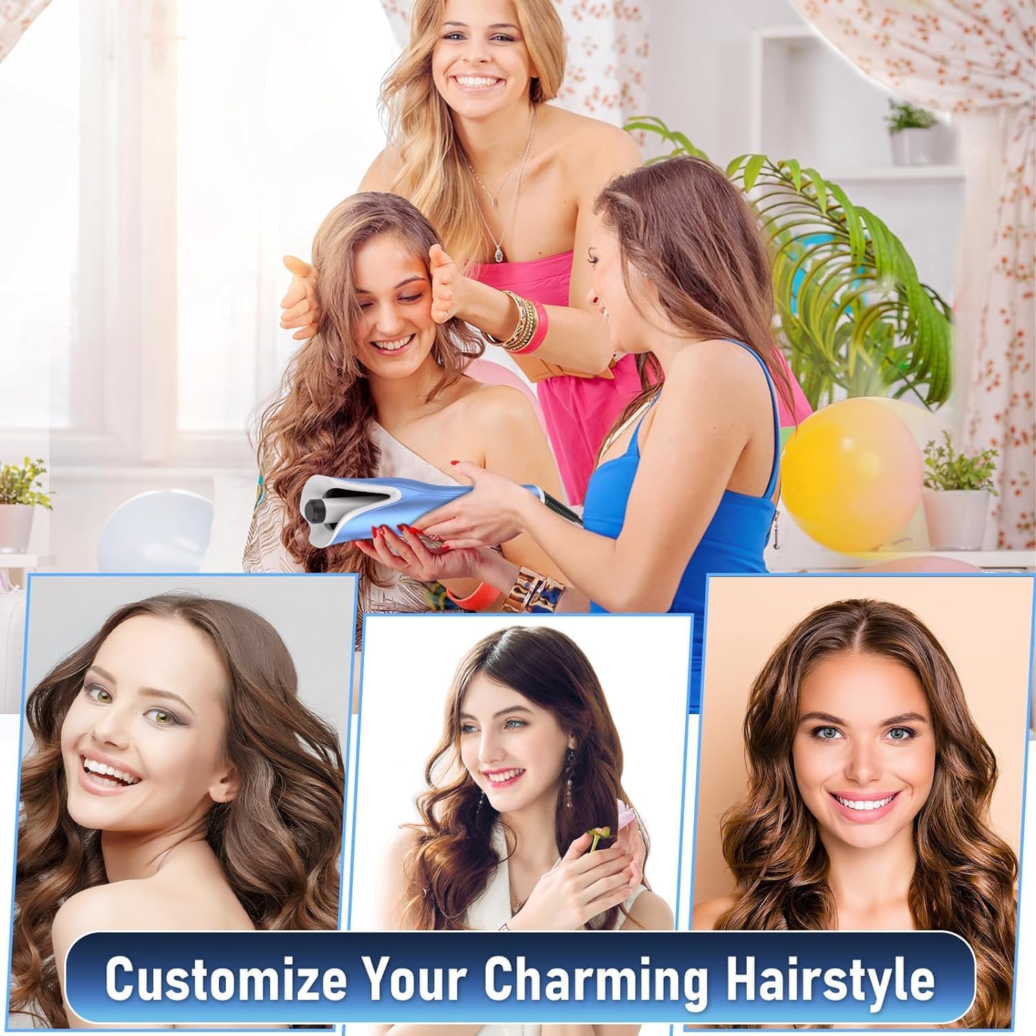 Automatic Curling Iron,Auto Hair Curler with Large Rotating Barrel & Adjustable Temp & Timer,Anti-Tangle & Anti-Scald,Fast Heating Hair Curling Wand