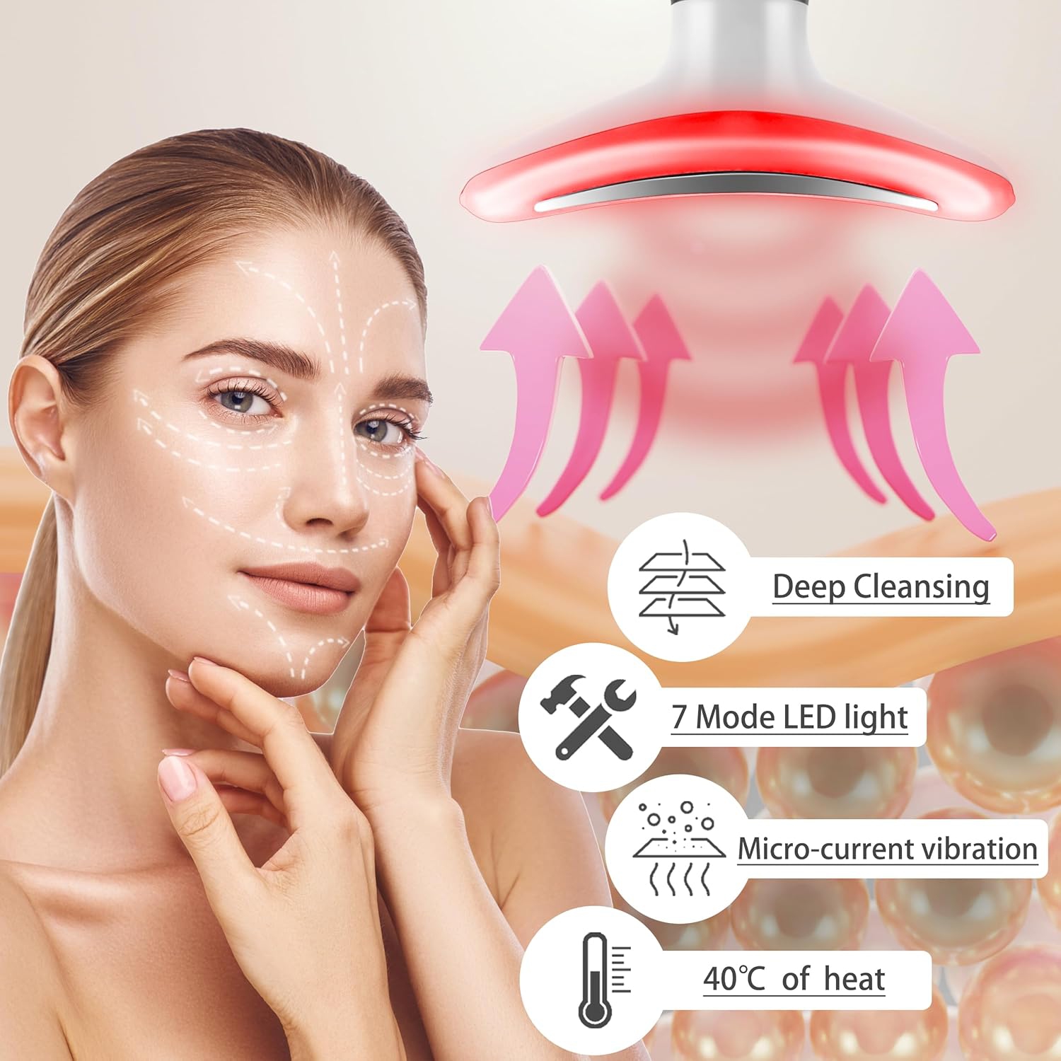 7 Color Light Therapy Facial Massager,Red Light Therapy Wand for Facial Skin Care,Handheld Massager for Face & Neck,Face Massage Beauty Device for