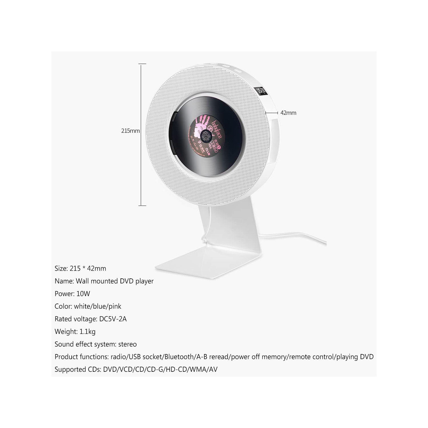 CD Players for Home,Bluetooth Wall Mountable CD Music,Portable CD Player with Remote Control FM Radio Built-in HiFi Speakers LCD Display