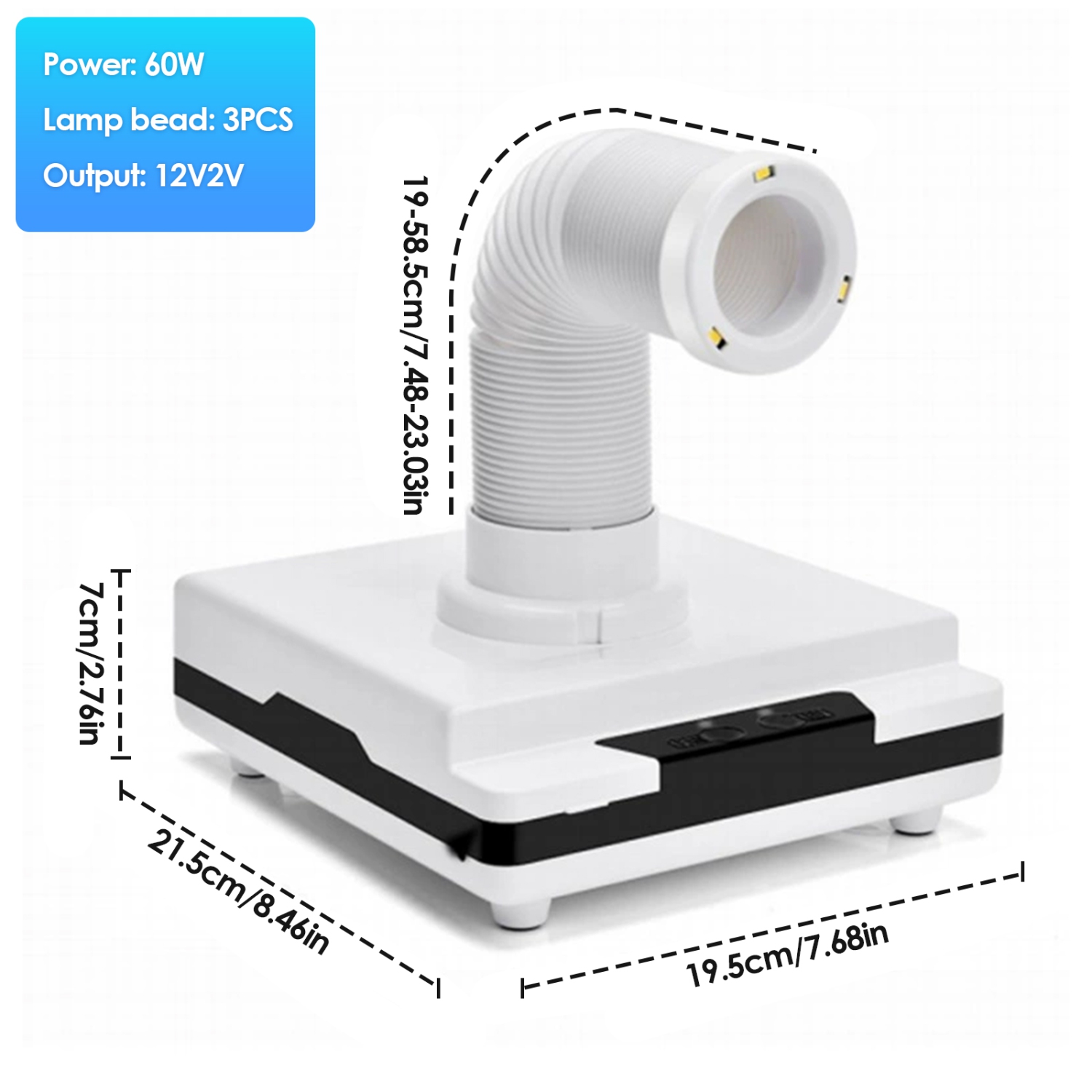 Tooth Polishing Dust Collector 60W Nail Vacuum Cleaner with Fan and LED Light for Dental Manicure