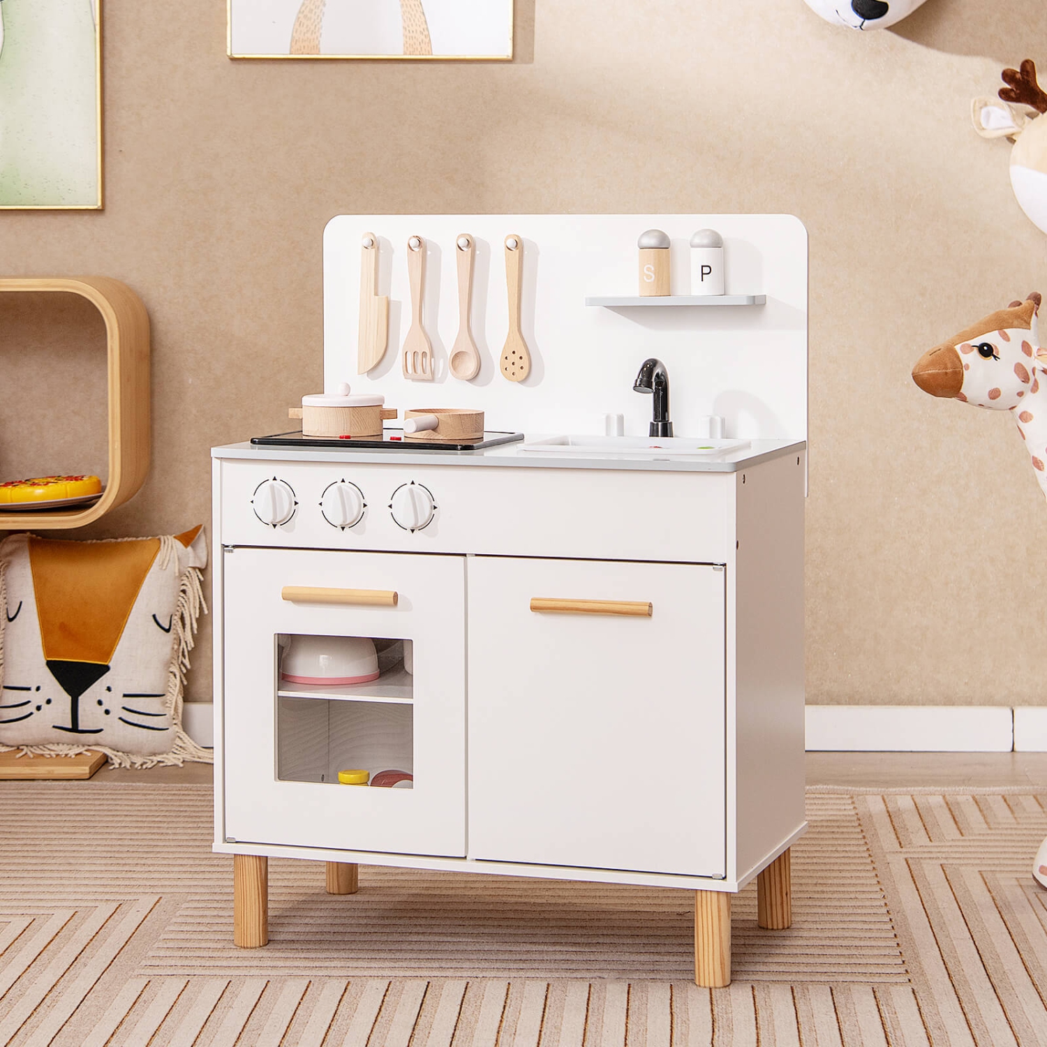 Ensemble de cuisine pour enfants de Costway avec cuisinière lumineuse et robinet d'évier de four à sons de cuisson