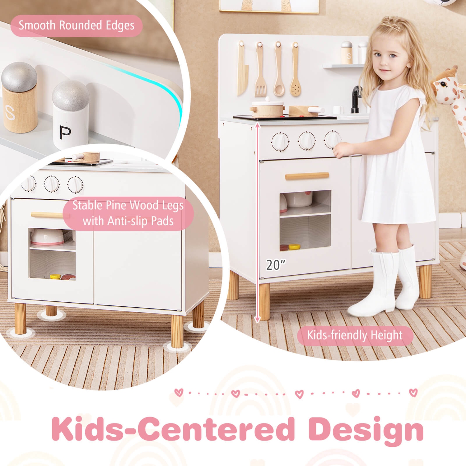 Ensemble de cuisine pour enfants de Costway avec cuisinière lumineuse et robinet d'évier de four à sons de cuisson