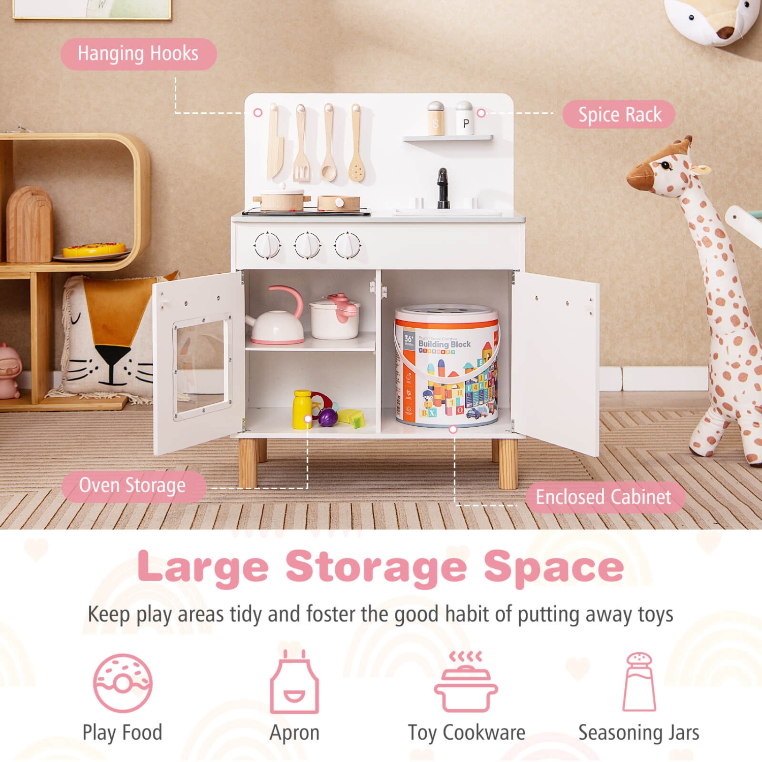 Ensemble de cuisine pour enfants de Costway avec cuisinière lumineuse et robinet d'évier de four à sons de cuisson