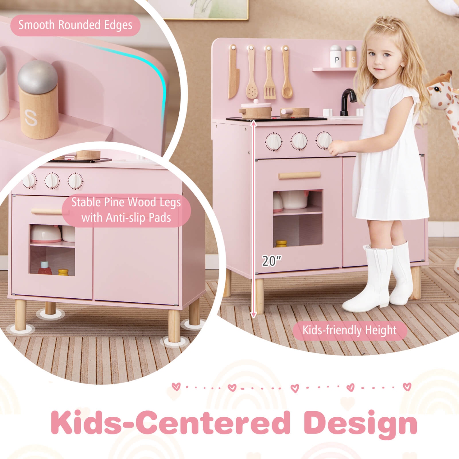 Ensemble de cuisine pour enfants de Costway avec cuisinière lumineuse et robinet d'évier de four à sons de cuisson