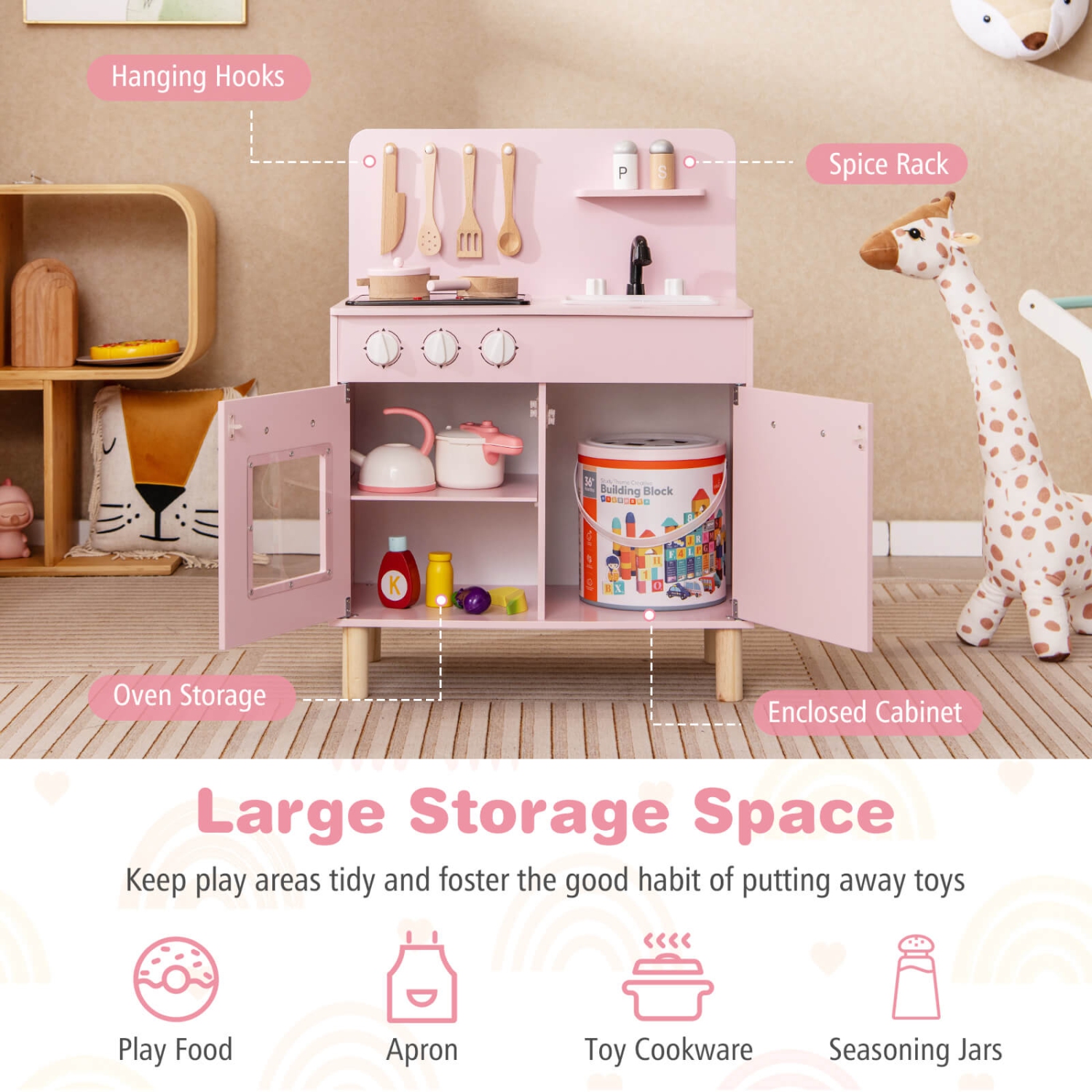 Ensemble de cuisine pour enfants de Costway avec cuisinière lumineuse et robinet d'évier de four à sons de cuisson