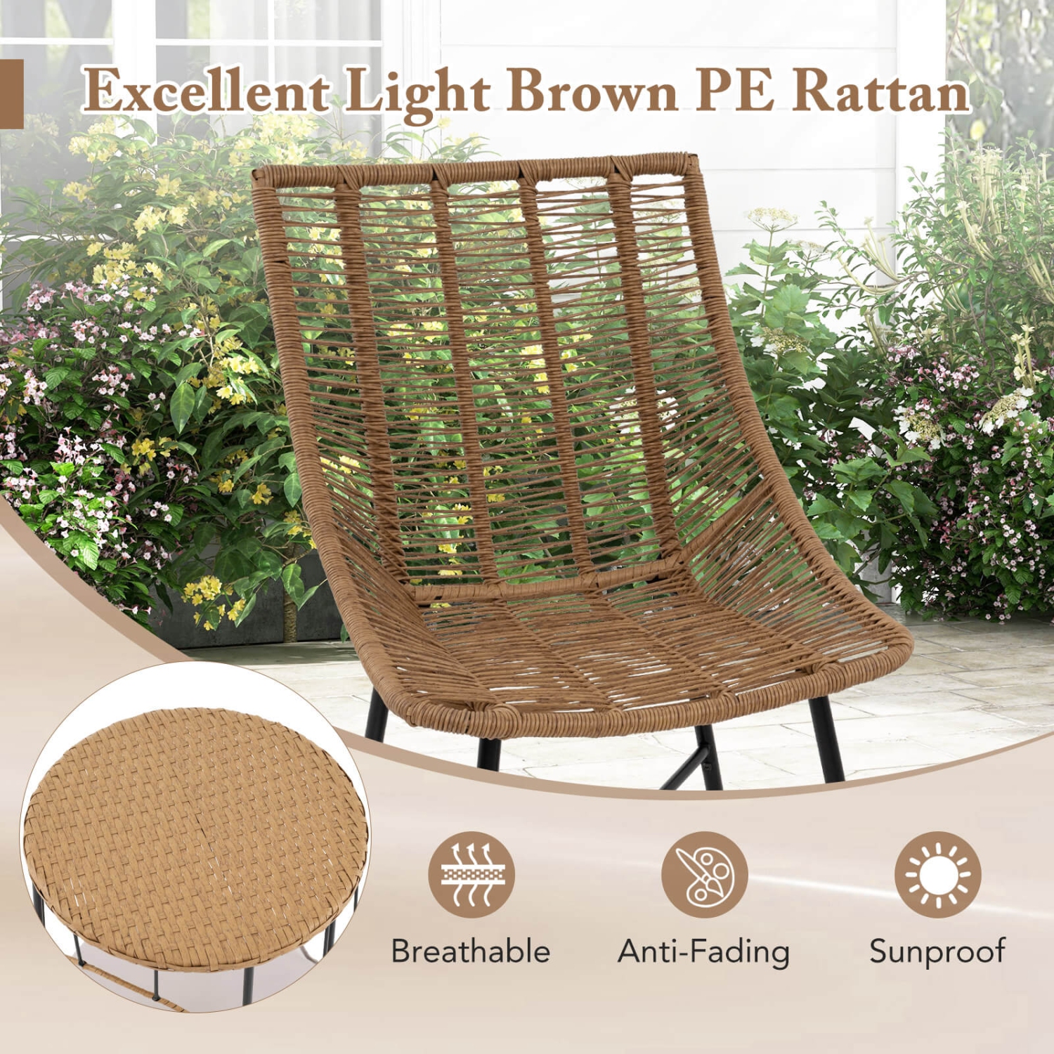 Costway 3 PCS Outdoor Furniture Set with Pet House & Heavy Duty Metal Frame Brown