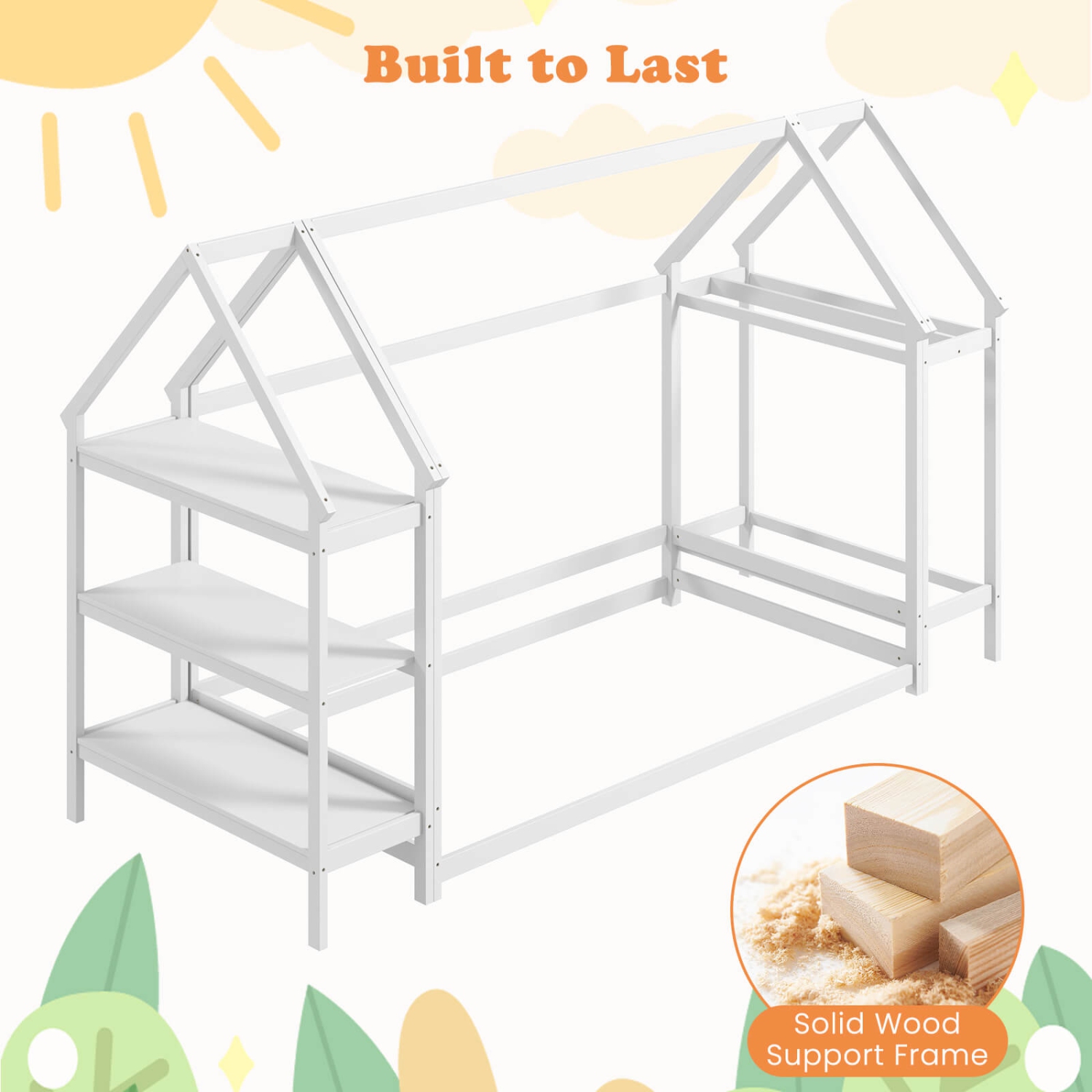 Lit maison simple Montessori de Costway avec tablettes de rangement amovibles