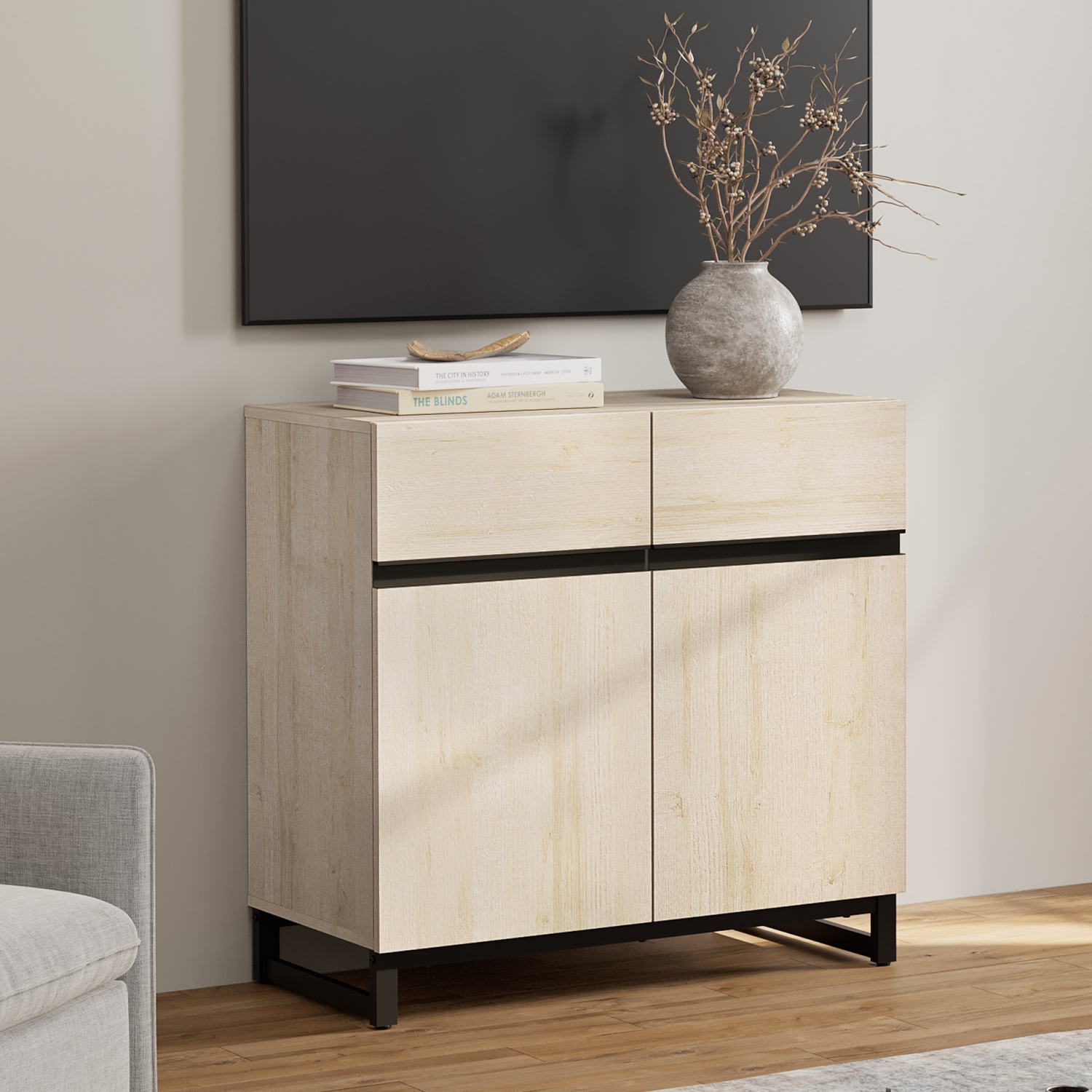 WAMPAT Modern TV Stand for TVs up to 43 inch,31.5" Entertainment Center TV Console with Adjustable Shelf &Doors, Media Console Table with Storage for