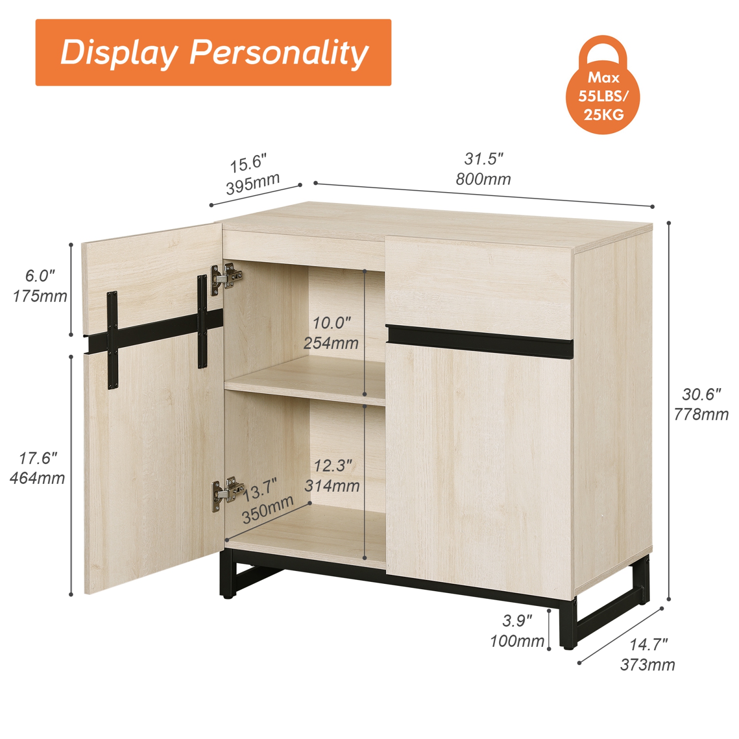 WAMPAT Modern TV Stand for TVs up to 43 inch,31.5" Entertainment Center TV Console with Adjustable Shelf &Doors, Media Console Table with Storage for
