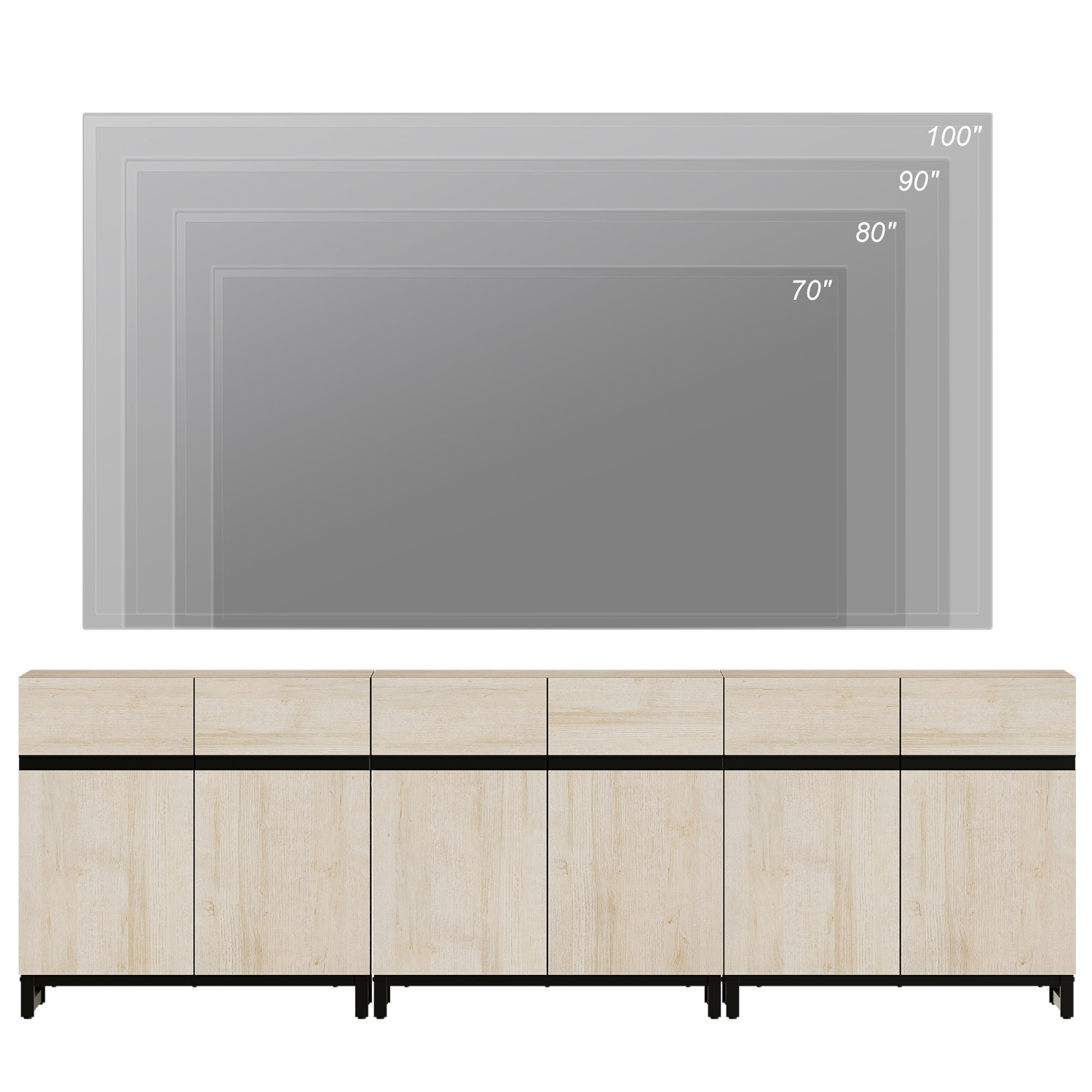 WAMPAT Modern TV Stand for TVs up to 100+ inch, 3 in 1 Entertainment Center with with Adjustable Shelf & Doors, 94.5" Media Console with Storage for