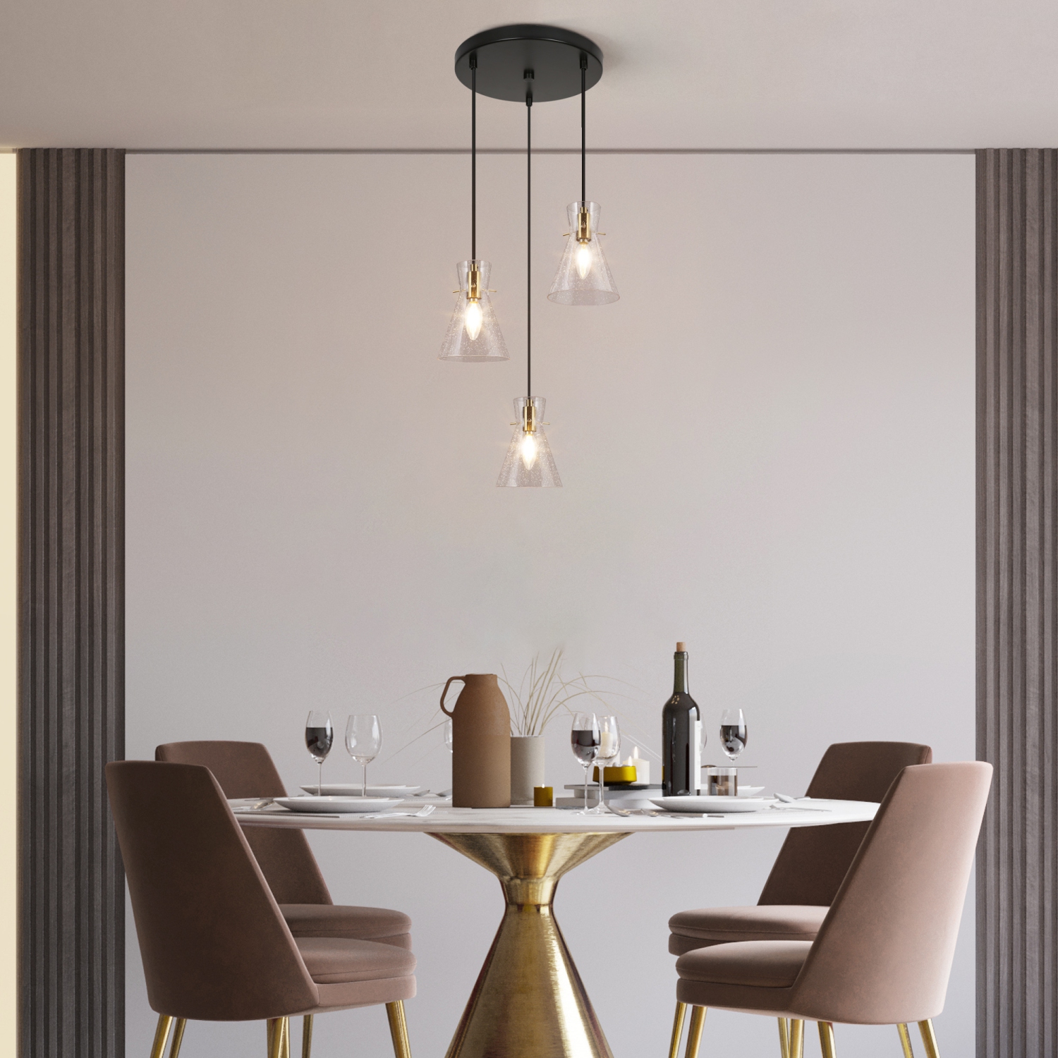 Luminaire suspendu moyen linéaire moderne/contemporain Glam, 3 po, laiton poli, 14,5, fini Uolfin