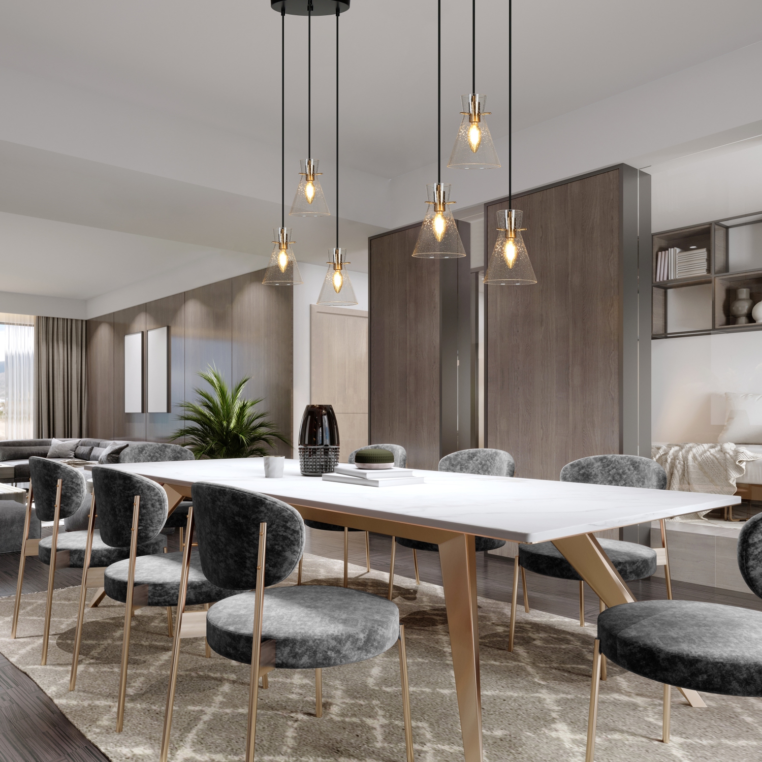 Luminaire suspendu moyen linéaire moderne/contemporain Glam, 3 po, laiton poli, 14,5, fini Uolfin