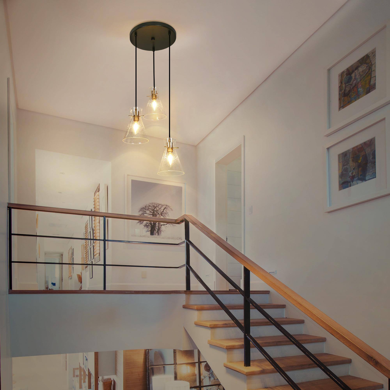 Luminaire suspendu moyen linéaire moderne/contemporain Glam, 3 po, laiton poli, 14,5, fini Uolfin