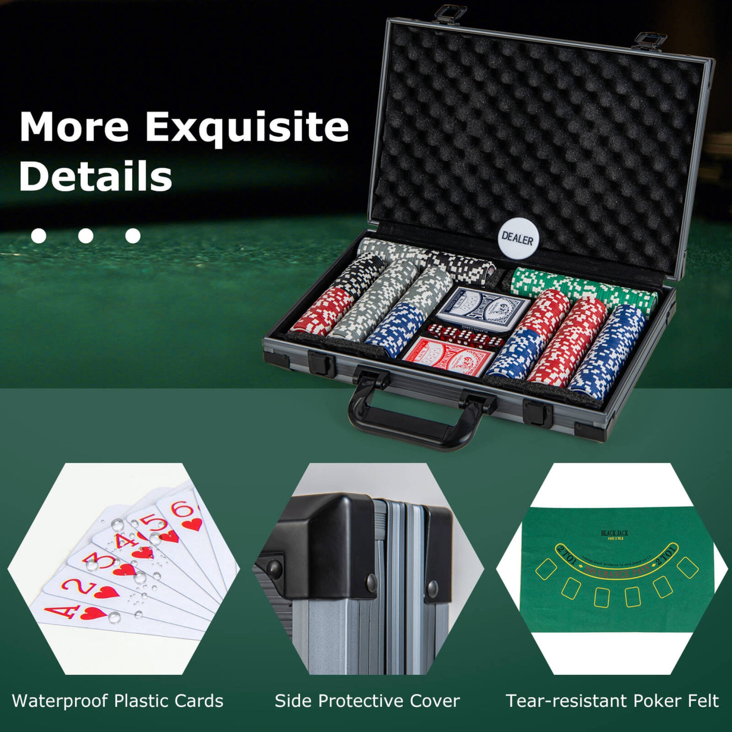 Costway Texas Holdem Poker Chip Set with 400 Pieces Chips 2 Deck of Cards & Dealer Button