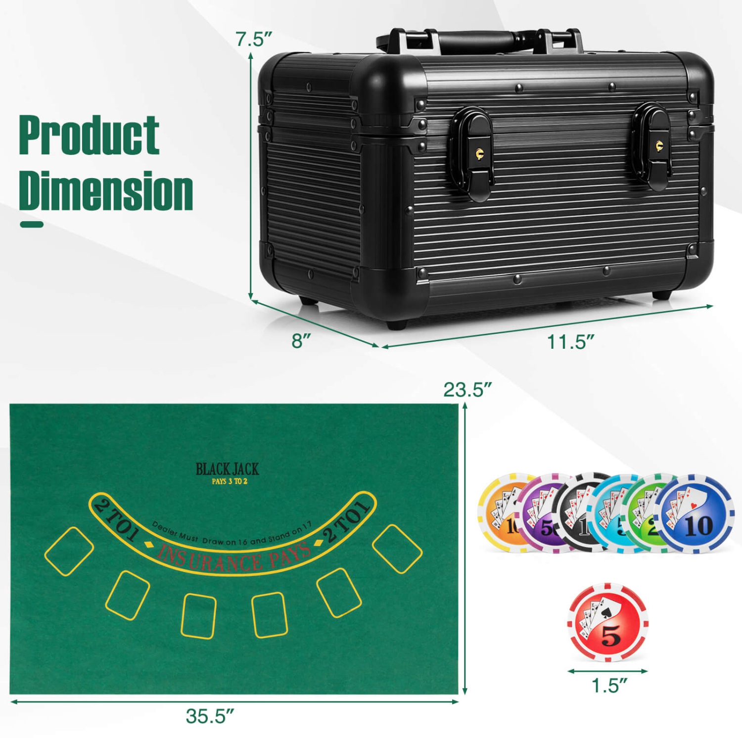 Ensemble de jetons de poker Texas Holdem de Costway avec 600 jetons, 2 paquets de cartes et un bouton de marchand