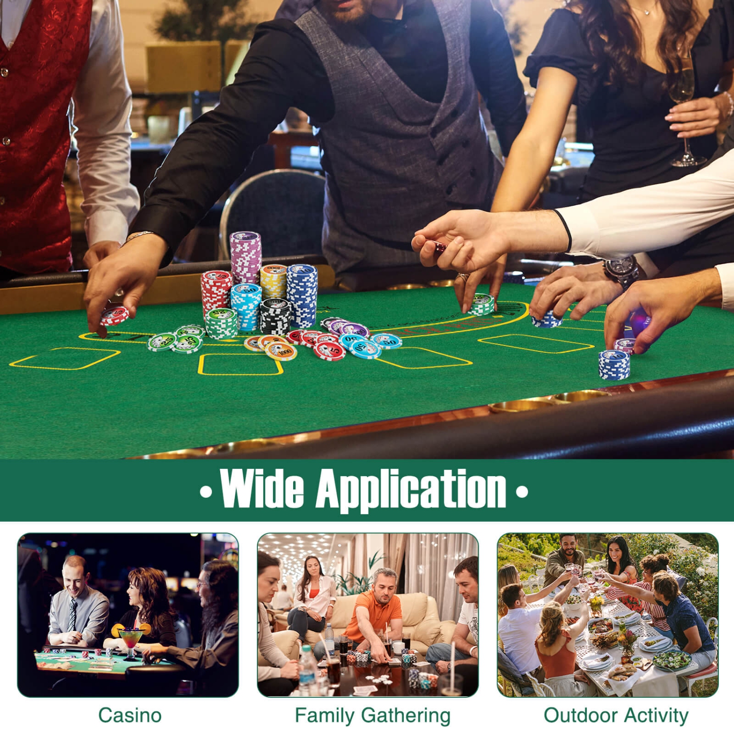 Ensemble de jetons de poker Texas Holdem de Costway avec 600 jetons, 2 paquets de cartes et un bouton de marchand