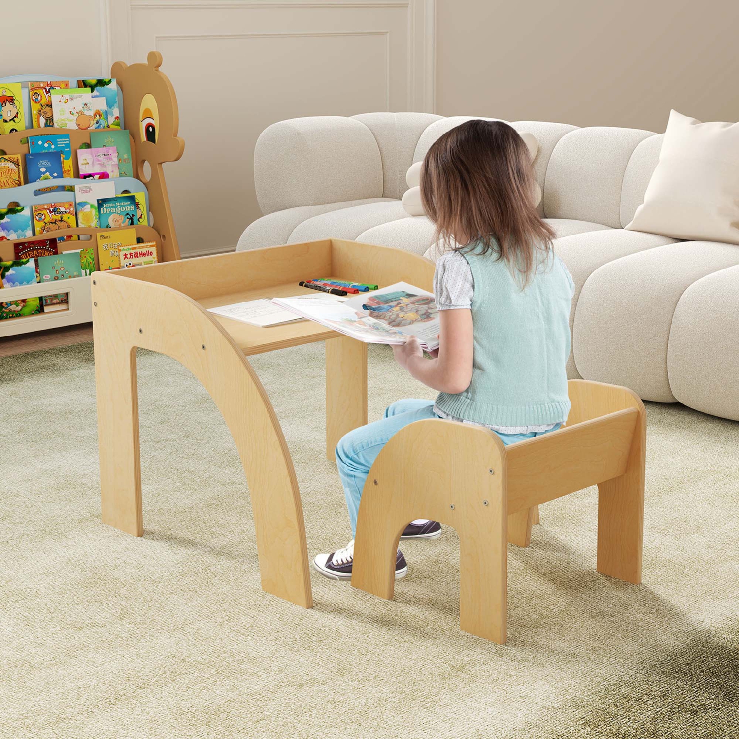 Costway Kids Desk and Chair Set Wooded Toddler Table and Chair Set with Proper Height