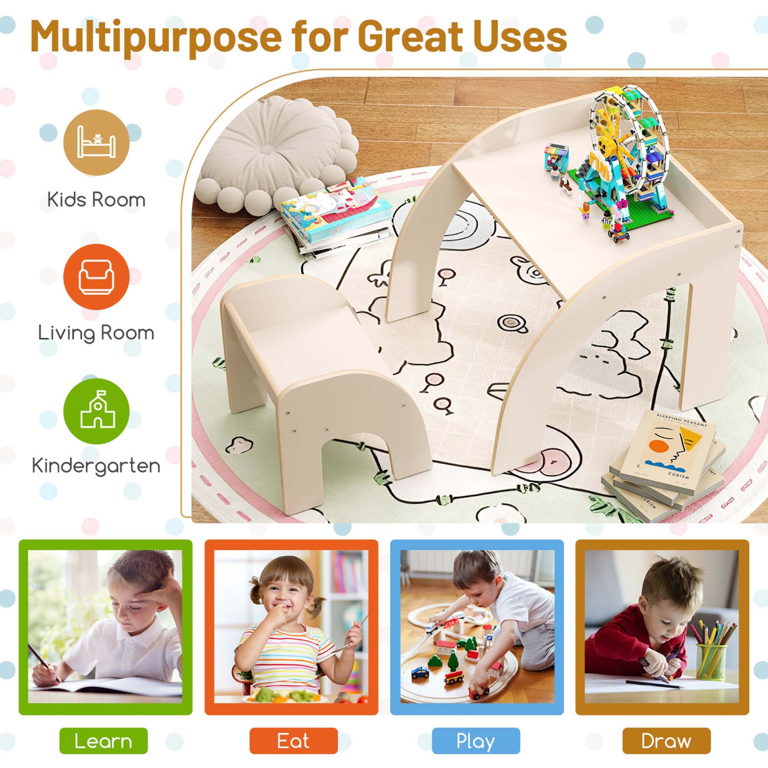 Costway Kids Desk and Chair Set Wooded Toddler Table and Chair Set with Proper Height