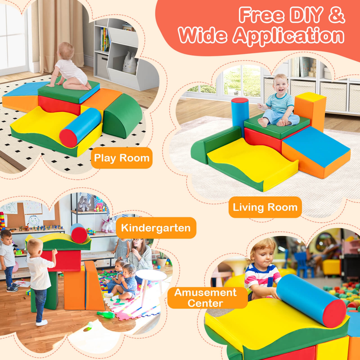 Jouets d'escalade colorés en mousse de coin 7 PCS de Costway pour tout-petits avec mousse EPE