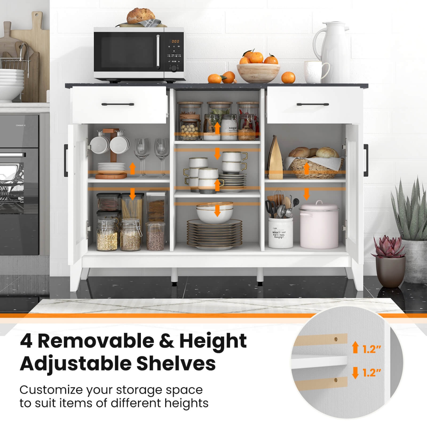 Costway Sideboard Buffet Cabinet with 2 Drawers 2 Doors 3 Open Compartments 4 Shelves