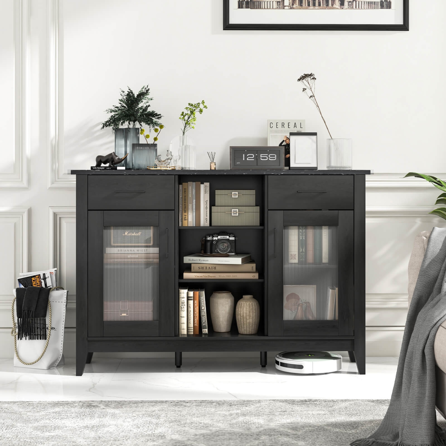 Costway Sideboard Buffet Cabinet with 2 Drawers 2 Doors 3 Open Compartments 4 Shelves