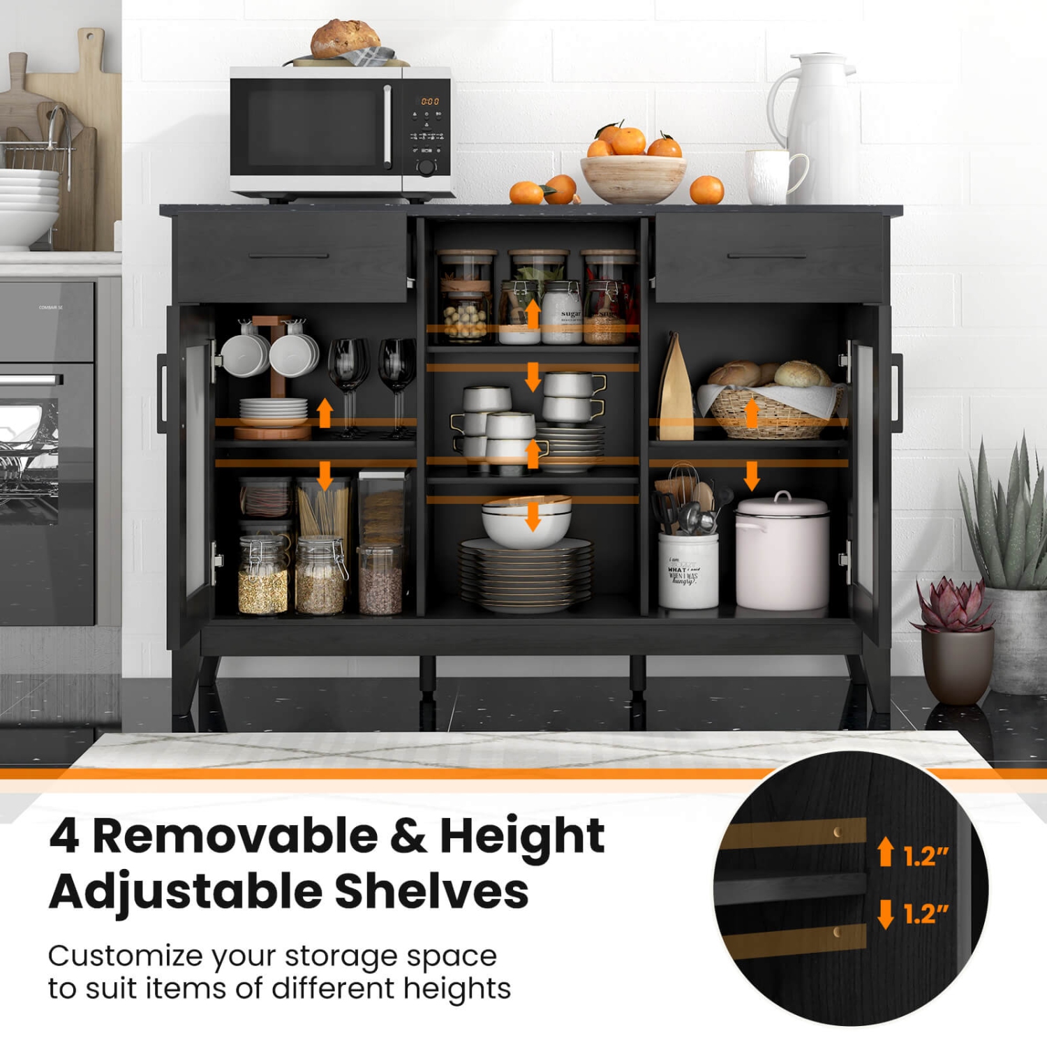 Costway Sideboard Buffet Cabinet with 2 Drawers 2 Doors 3 Open Compartments 4 Shelves