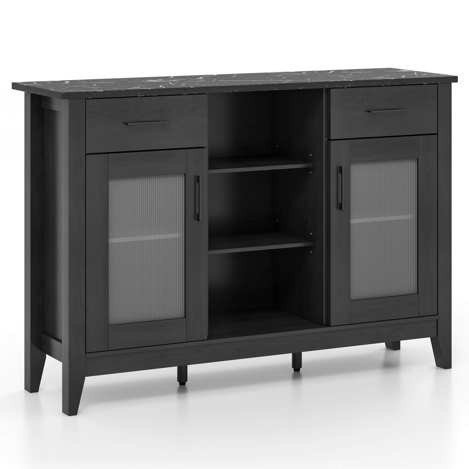 Costway Sideboard Buffet Cabinet with 2 Drawers 2 Doors 3 Open Compartments 4 Shelves
