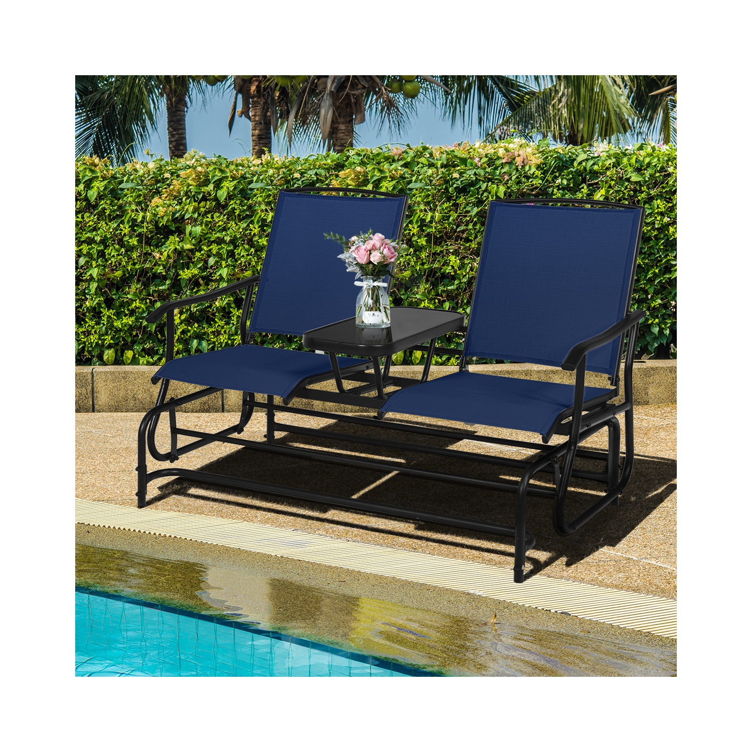 Causeuse berçante pour patio extérieur 2 places avec fauteuil coulissant double de Costway