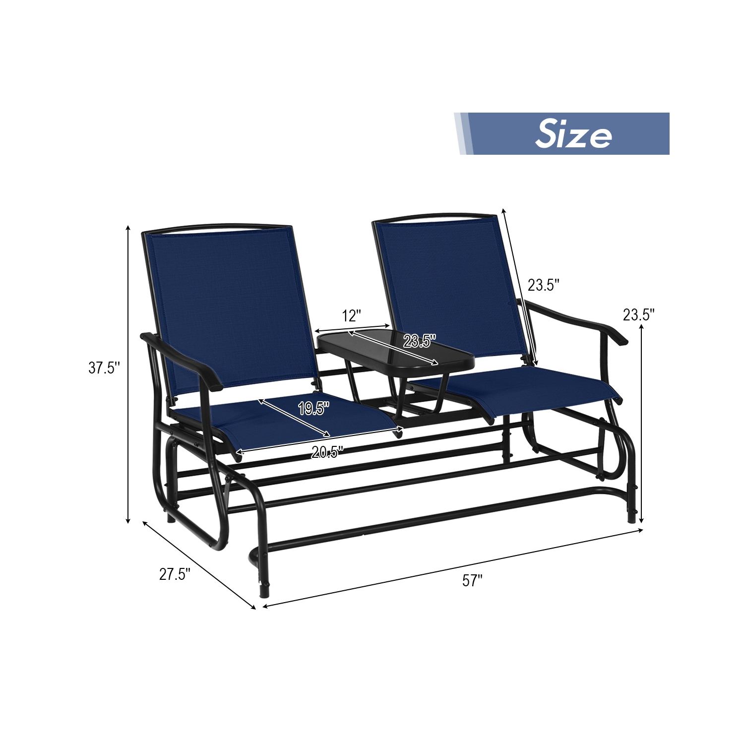 Causeuse berçante pour patio extérieur 2 places avec fauteuil coulissant double de Costway