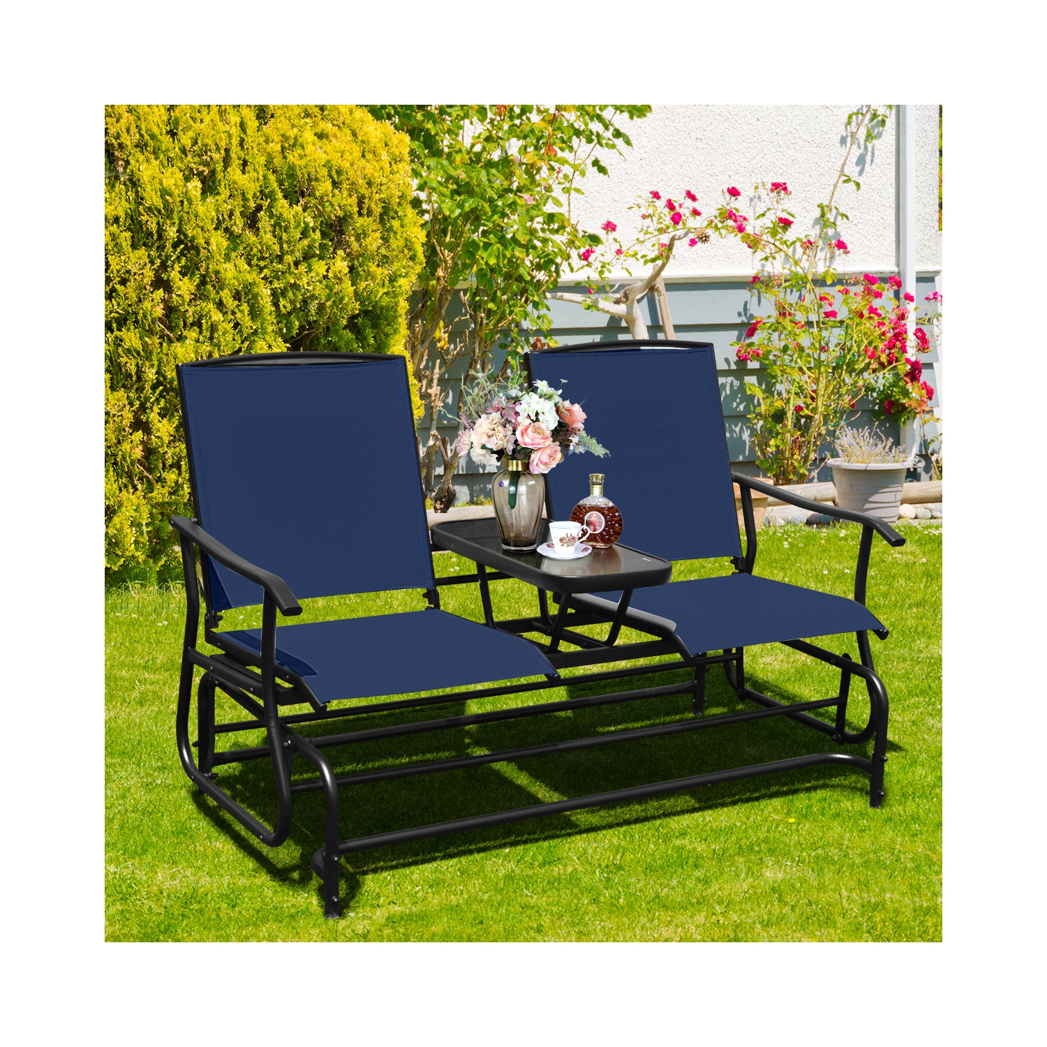 Causeuse berçante pour patio extérieur 2 places avec fauteuil coulissant double de Costway